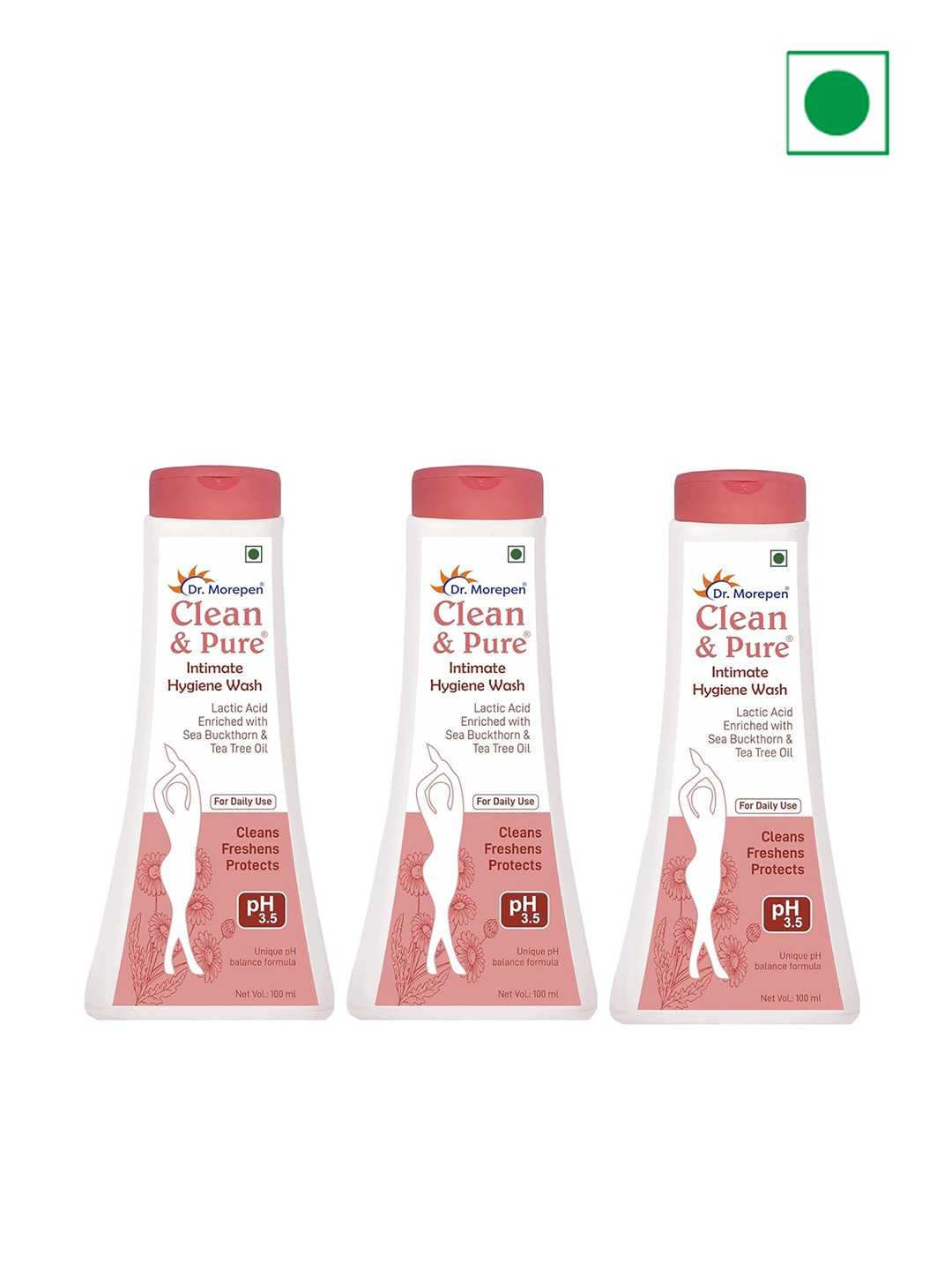 Dr. Morepen Set Of 3 Clean & Pure Intimate Hygiene Wash Enriched With Tea Tree Oil-100 ml, Pink
Dr. Morepen Set Of 3 Clean & Pure Intimate Hygiene Wash Enriched With Tea Tree Oil-100 ml, Pink