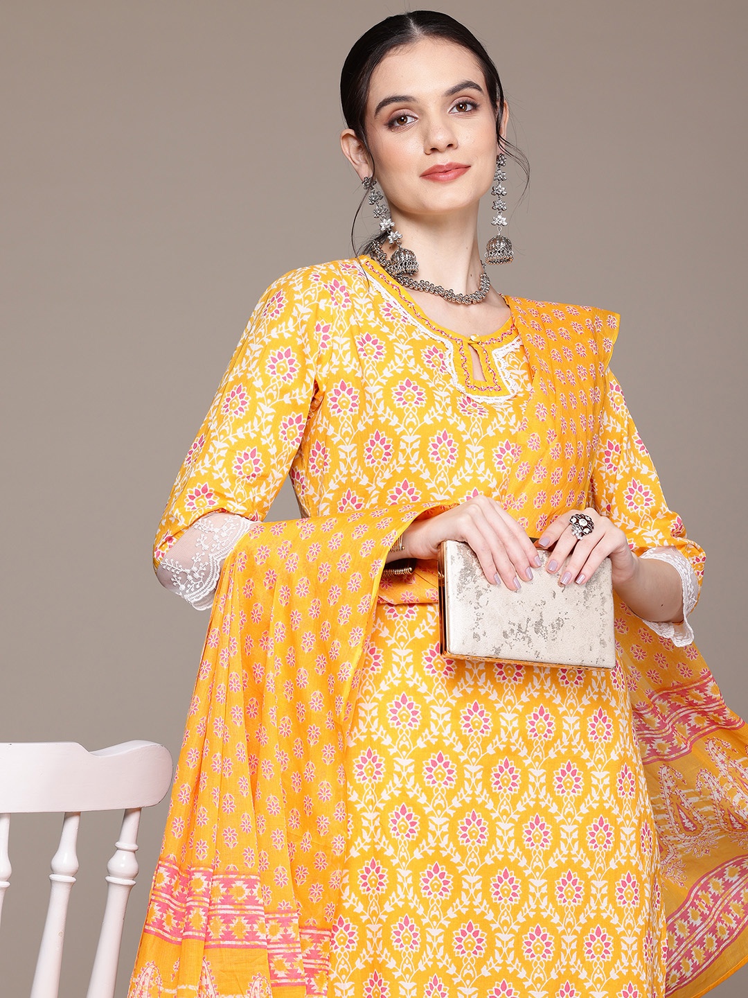 Readiprint Women Ethnic Motifs Beaded Cotton Kurta with Palazzos & With Dupatta, Yellow
Readiprint Women Ethnic Motifs Beaded Cotton Kurta with Palazzos & With Dupatta, Yellow