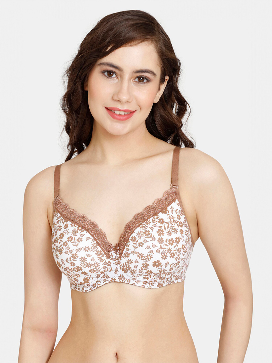 Rosaline by Zivame Floral Medium Coverage Lightly Padded T-shirt Bra-All Day Comfort, Brown 
Rosaline by Zivame Floral Medium Coverage Lightly Padded T-shirt Bra-All Day Comfort, Brown