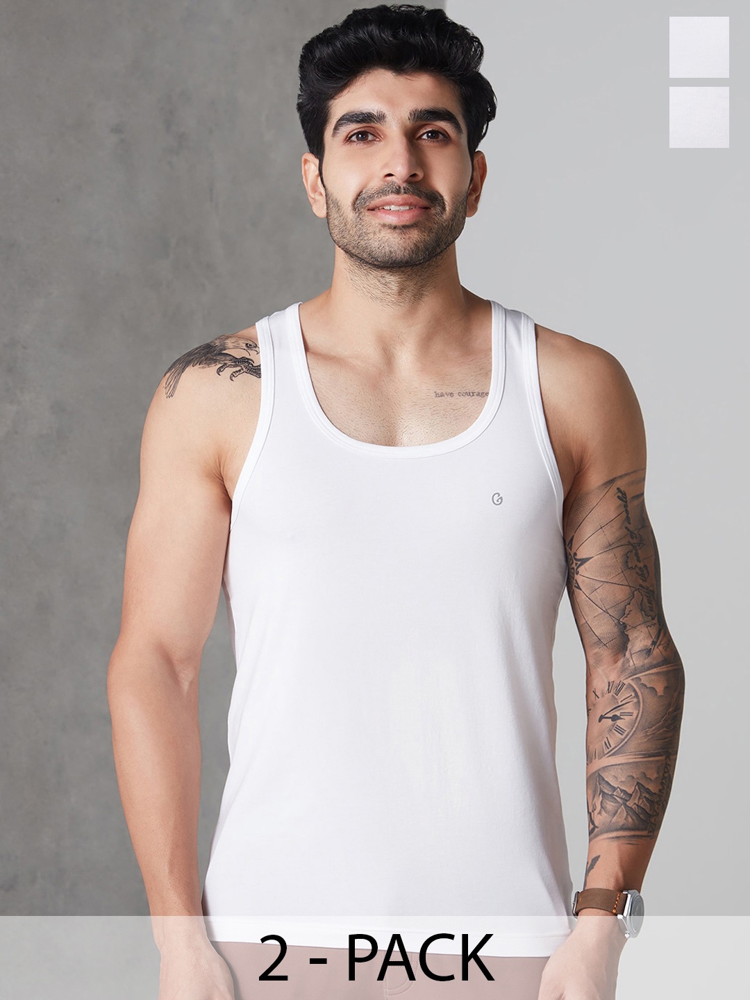 Gloot Pack of 2 Scoop Neck Pure Cotton Innerwear Vests, White