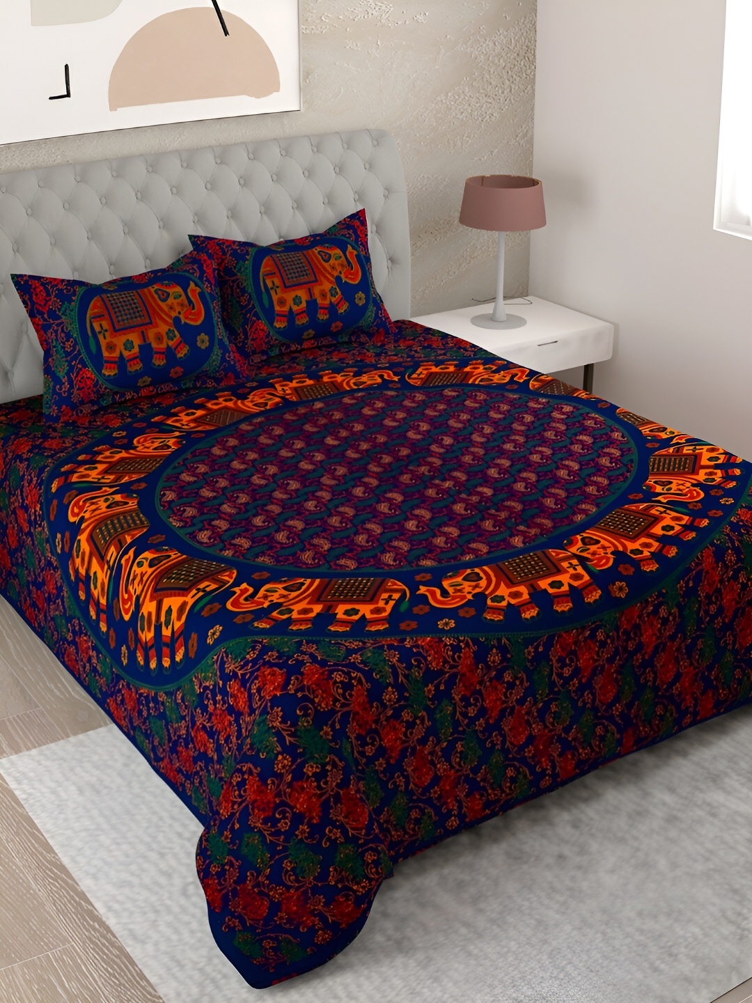 Aura Blue & Green Ethnic Motifs Pure Cotton 144 TC King Bedsheet with 2 Pillow Covers
Aura Blue & Green Ethnic Motifs Pure Cotton 144 TC King Bedsheet with 2 Pillow Covers