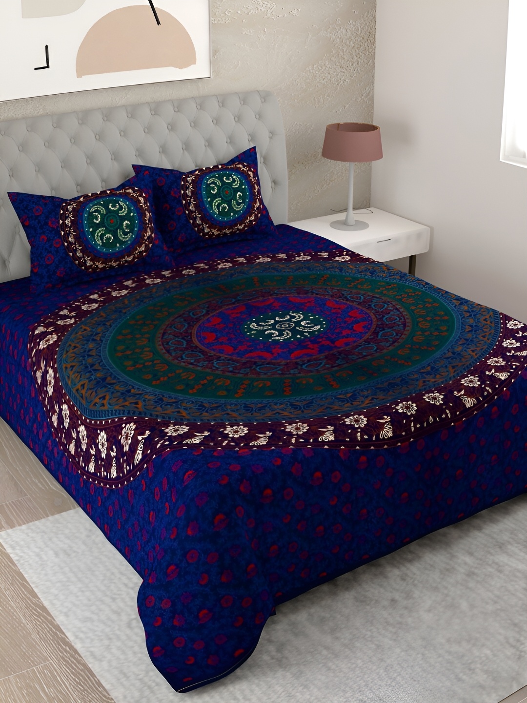 Aura Blue & Pink Ethnic Motifs Printed Cotton 144 TC King Bedsheet with 2 Pillow Covers
Aura Blue & Pink Ethnic Motifs Printed Cotton 144 TC King Bedsheet with 2 Pillow Covers