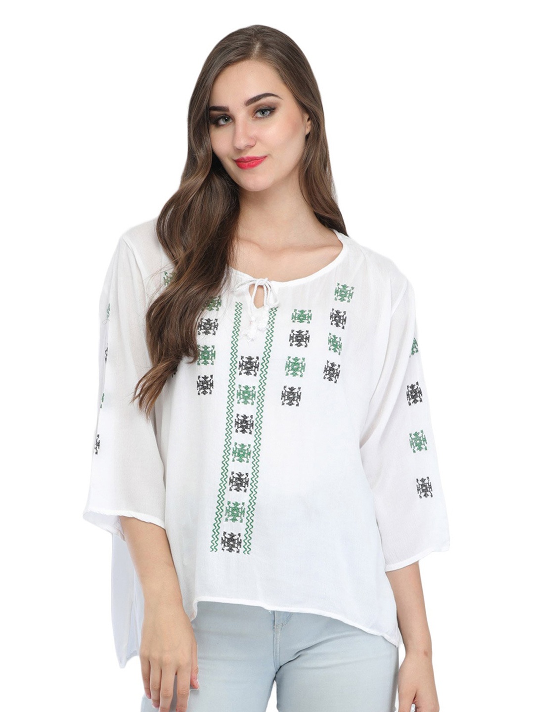 Exotic India Ethnic Motifs Embroidered Thread Work Pure Cotton Thread Work Kurti, White
Exotic India Ethnic Motifs Embroidered Thread Work Pure Cotton Thread Work Kurti, White