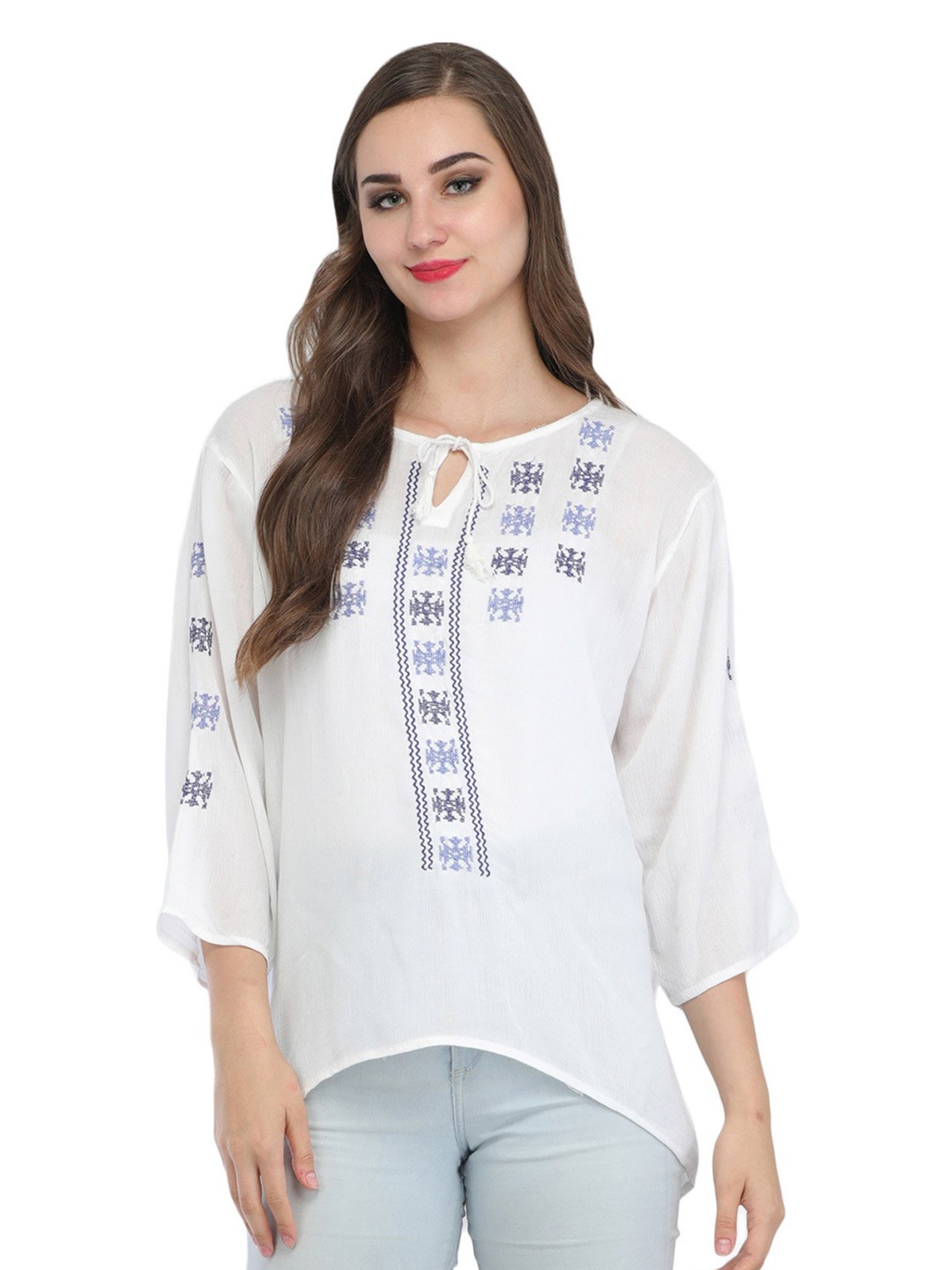 Exotic India Ethnic Motifs Embroidered Thread Work Pure Cotton Thread Work Kurti, White
Exotic India Ethnic Motifs Embroidered Thread Work Pure Cotton Thread Work Kurti, White