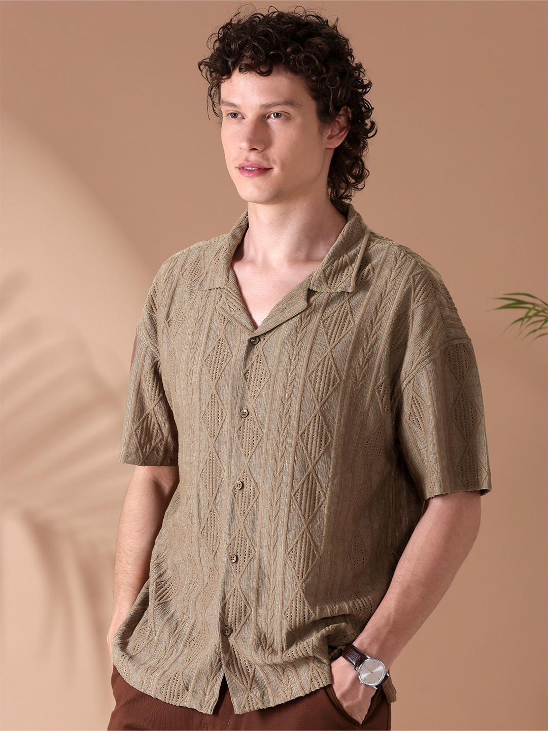 Beyoung Self Design Cuban Collar Drop Shoulder Sleeves Crochet Oversized Casual Shirt, Brown
Beyoung Self Design Cuban Collar Drop Shoulder Sleeves Crochet Oversized Casual Shirt, Brown