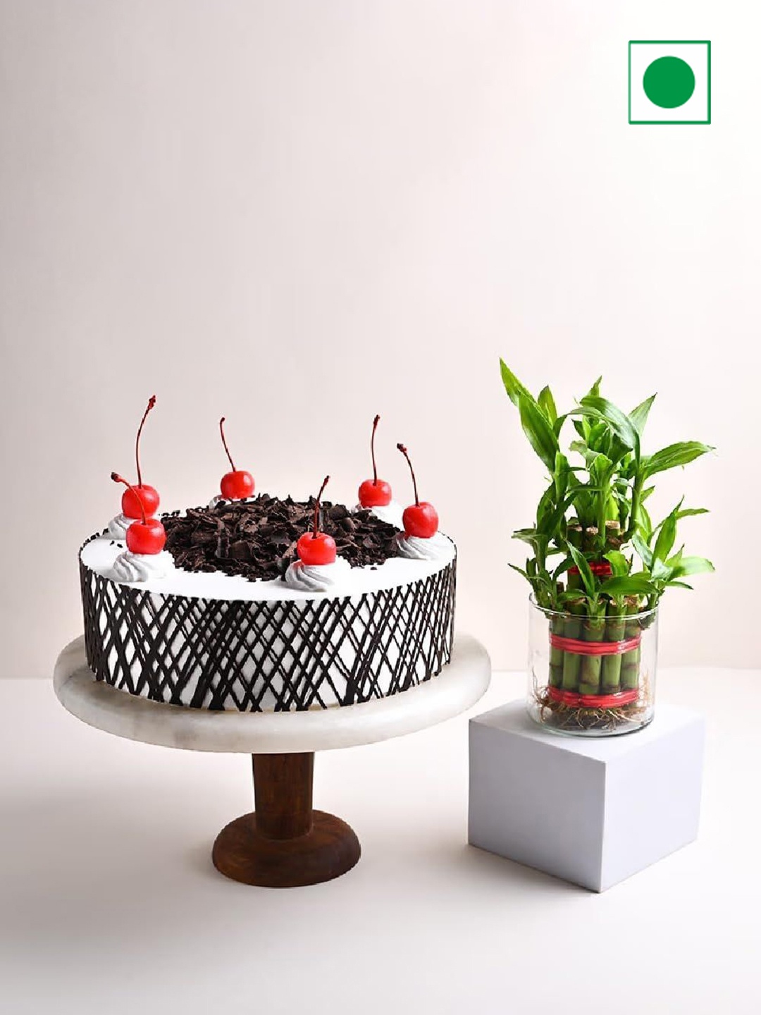 Floweraura Air Purifying Live Bamboo Plant & Black Forest Flavour Round Shape Cake-500g, Brown
Floweraura Air Purifying Live Bamboo Plant & Black Forest Flavour Round Shape Cake-500g, Brown