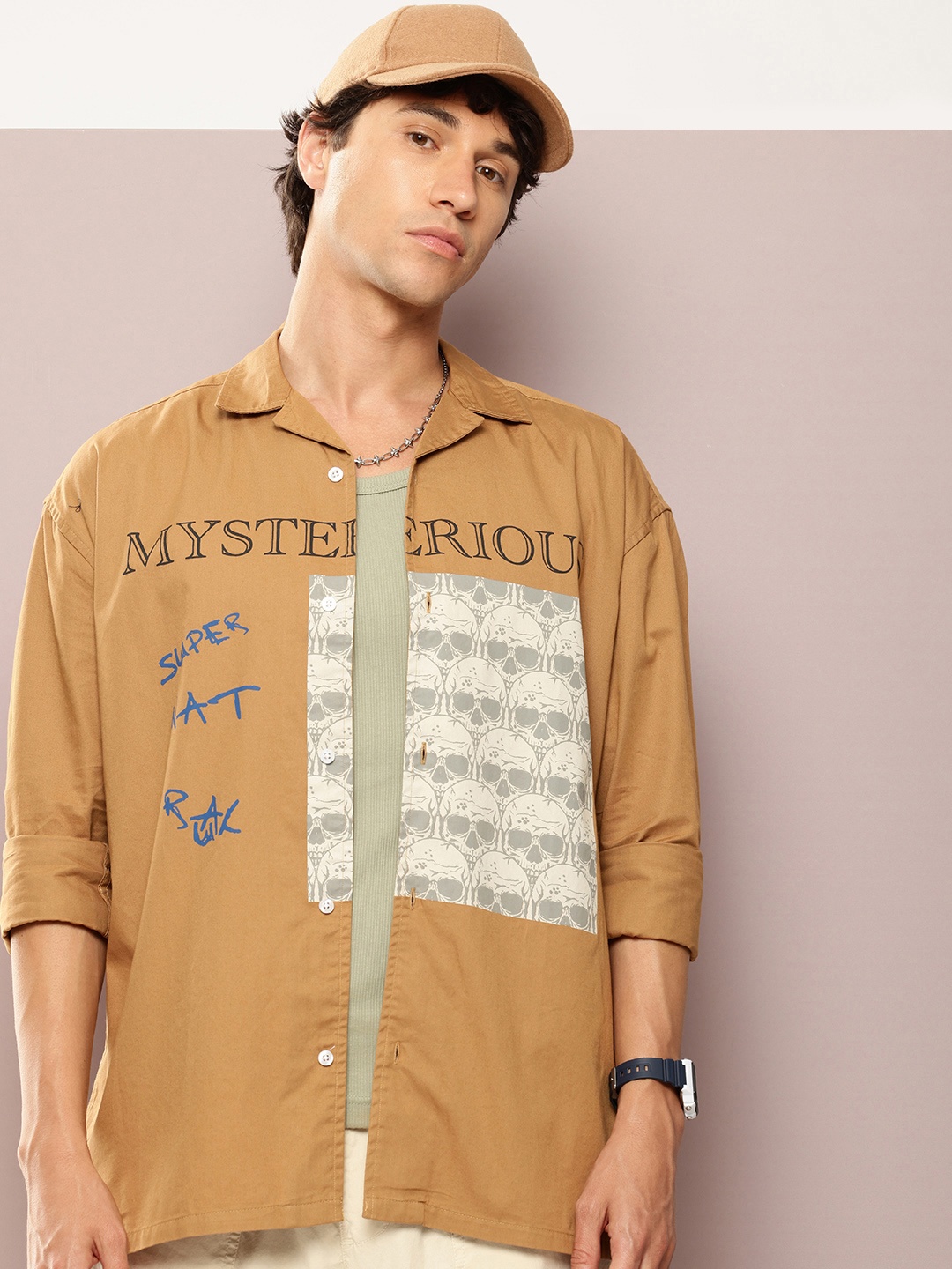 Kook N Keech Graphic Printed Drop-Shoulder Sleeves Pure Cotton Relaxed Fit Casual Shirt, Camel brown
Kook N Keech Graphic Printed Drop-Shoulder Sleeves Pure Cotton Relaxed Fit Casual Shirt, Camel brown