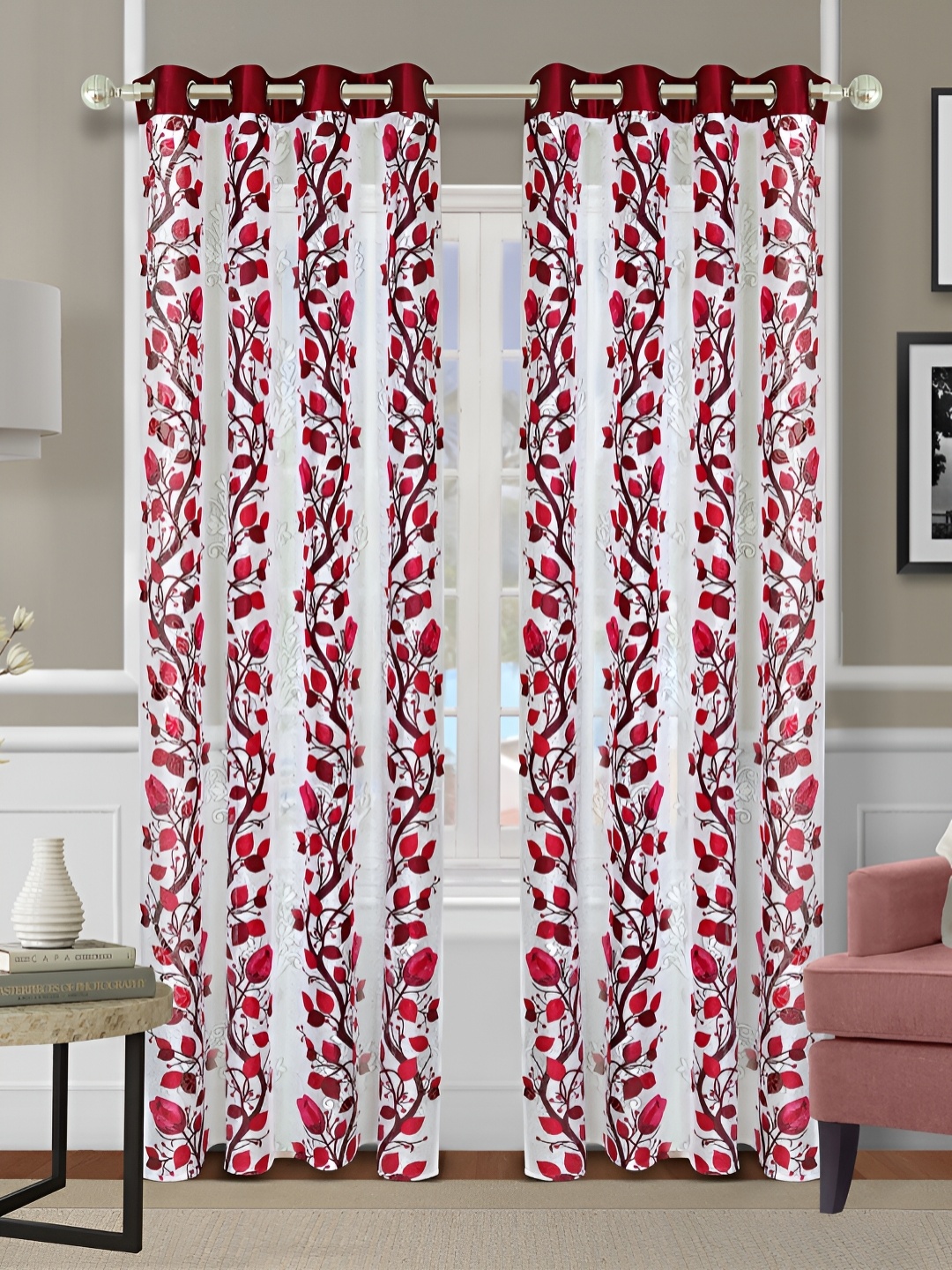 Aura Off White & Maroon 2 Pieces Floral Printed Room Darkening Eyelet Long Door Curtains
Aura Off White & Maroon 2 Pieces Floral Printed Room Darkening Eyelet Long Door Curtains