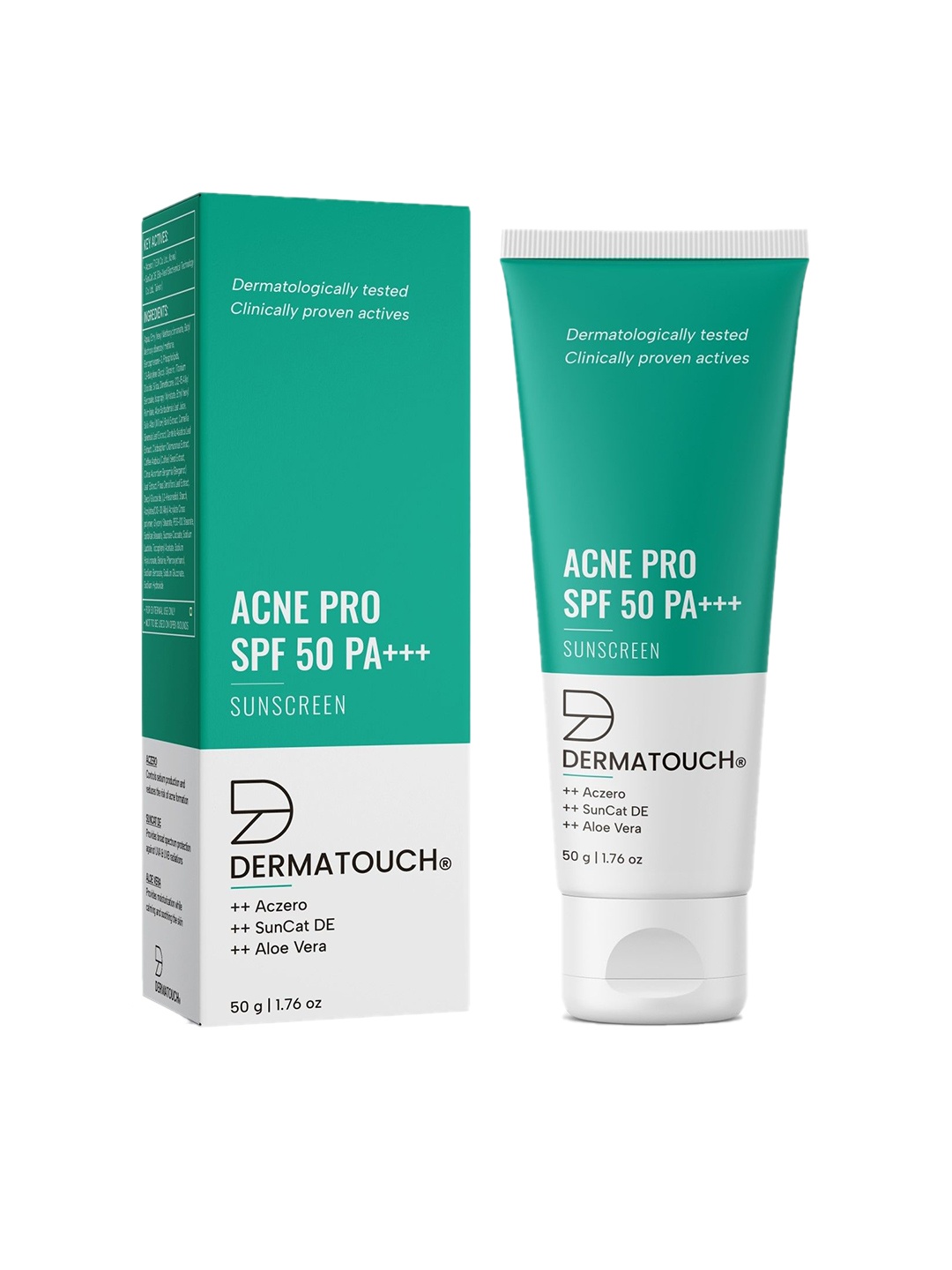 Dermatouch Acne Pro SPF 50 PA+++ Sunscreen with Aczero, SunCat DE, Aloe Vera - 50 gm, White
Dermatouch Acne Pro SPF 50 PA+++ Sunscreen with Aczero, SunCat DE, Aloe Vera - 50 gm, White
