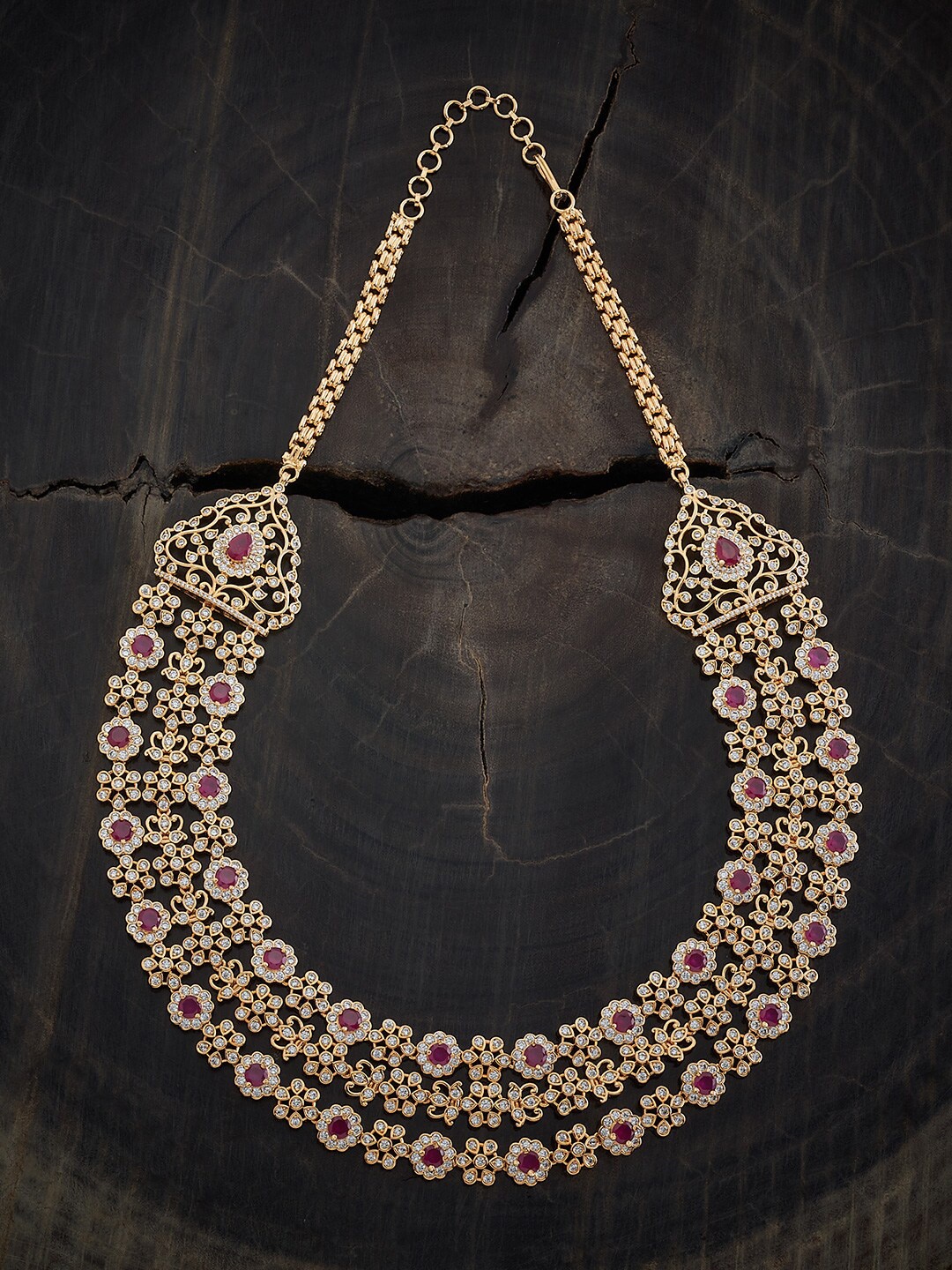 

Kushal's Fashion Jewellery Copper Gold-Plated Ruby & Cubic Zirconia Studded Necklace