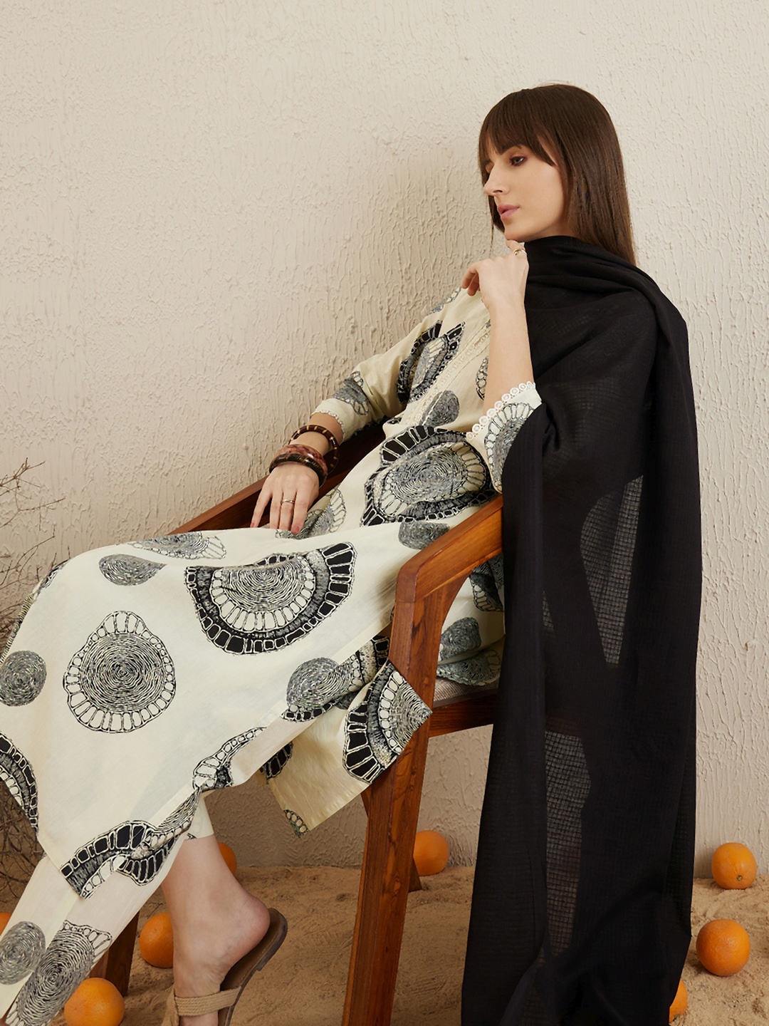 Indo Era Ethnic Motifs Printed Sequinned Pure Cotton Straight Kurta & Trousers & Dupatta, Cream
Indo Era Ethnic Motifs Printed Sequinned Pure Cotton Straight Kurta & Trousers & Dupatta, Cream
