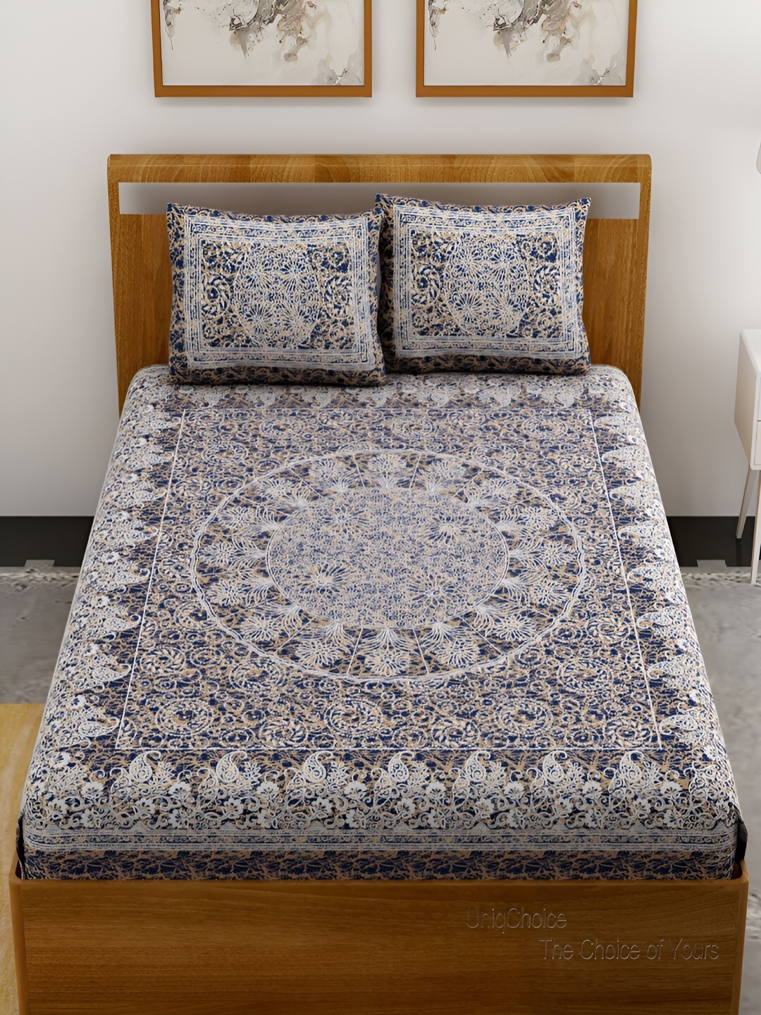 Aura Blue & White Ethnic Motifs Cotton 120 TC Queen Bedsheet with 2 Pillow Covers
Aura Blue & White Ethnic Motifs Cotton 120 TC Queen Bedsheet with 2 Pillow Covers