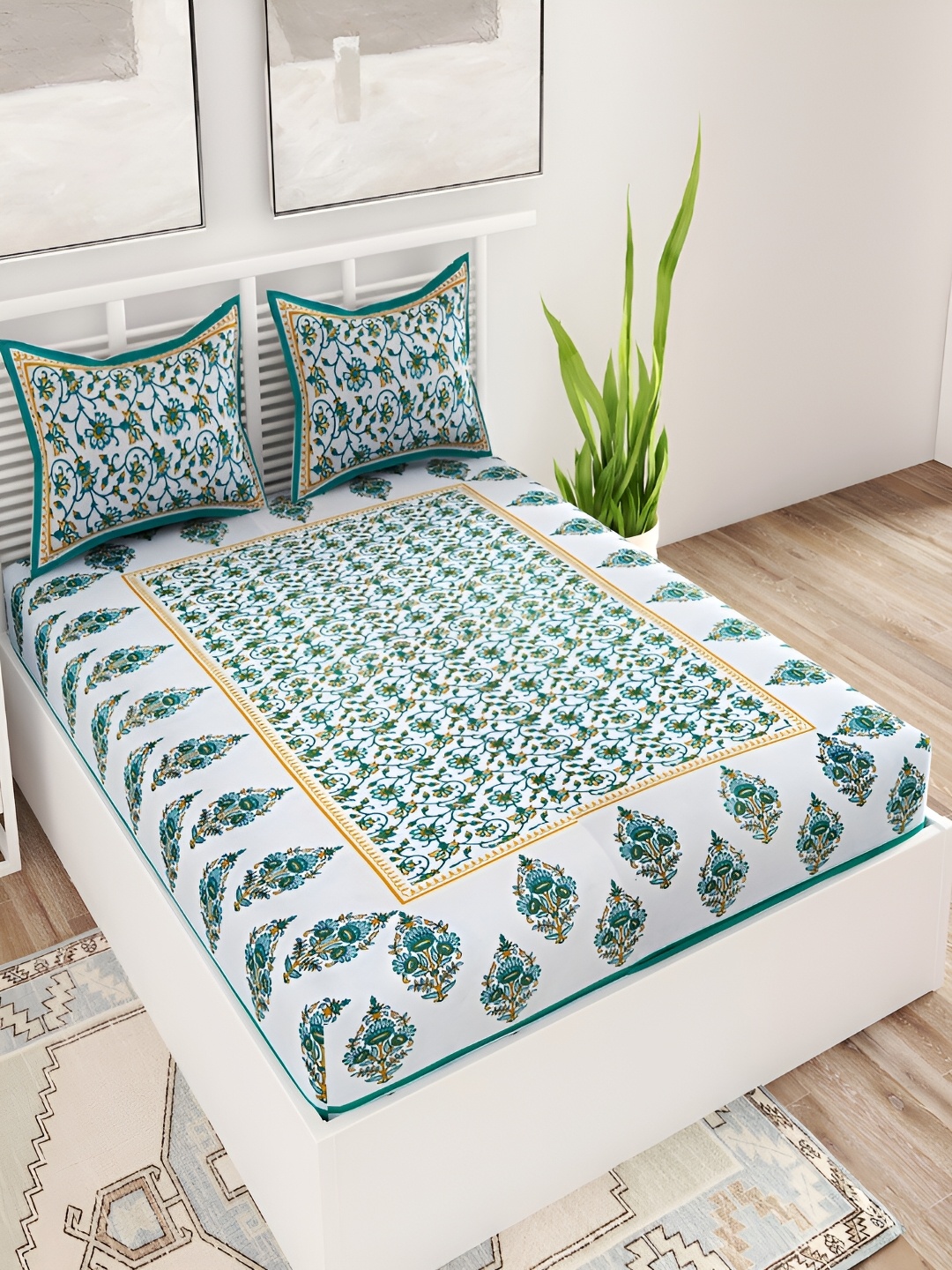 Aura Turquoise Blue Ethnic Motifs Cotton 120 TC Queen Double Bedsheet With 2 Pillow Covers
Aura Turquoise Blue Ethnic Motifs Cotton 120 TC Queen Double Bedsheet With 2 Pillow Covers