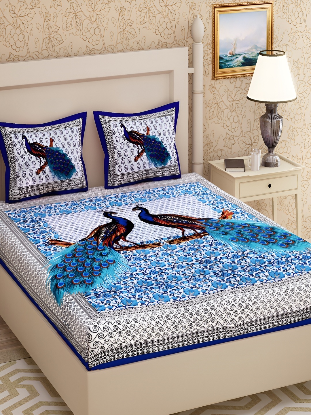 Aura Blue & White Ethnic Motifs Printed Cotton 120 TC Queen Bedsheet with 2 Pillow Covers
Aura Blue & White Ethnic Motifs Printed Cotton 120 TC Queen Bedsheet with 2 Pillow Covers