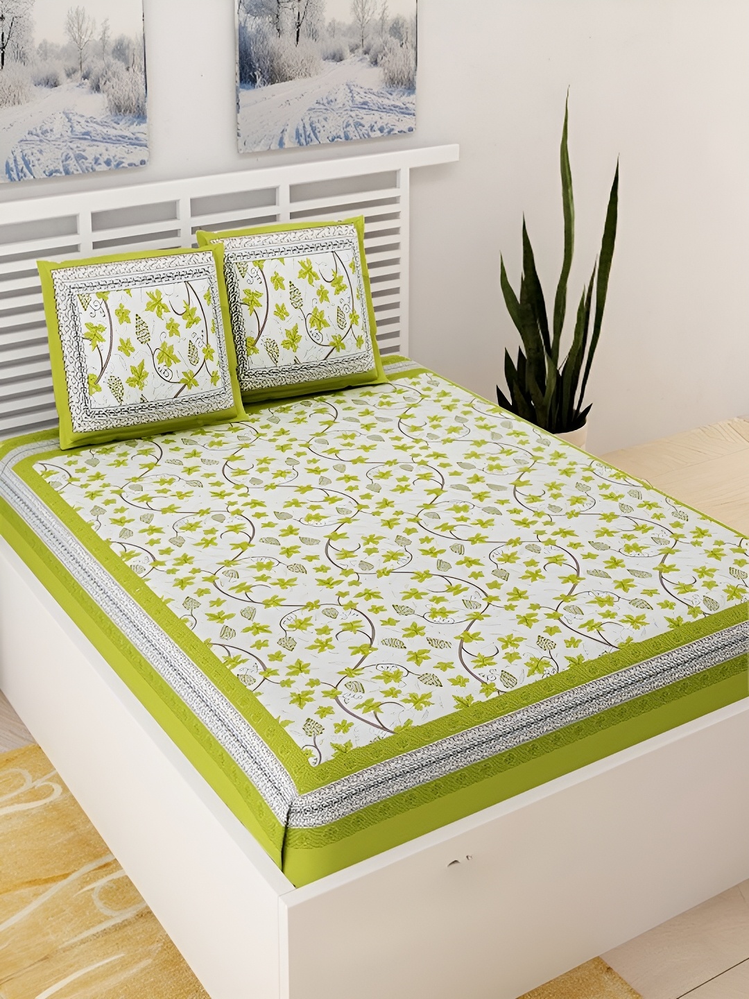 Aura Green & White Floral Printed Cotton 120 TC Queen Bedsheet with 2 Pillow Covers
Aura Green & White Floral Printed Cotton 120 TC Queen Bedsheet with 2 Pillow Covers