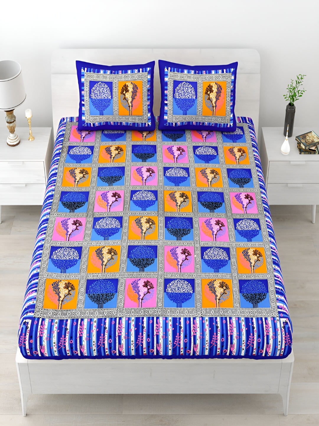 Aura Blue & Orange Ethnic Motifs Cotton 120 TC Queen Double Bedsheet With 2 Pillow Covers
Aura Blue & Orange Ethnic Motifs Cotton 120 TC Queen Double Bedsheet With 2 Pillow Covers