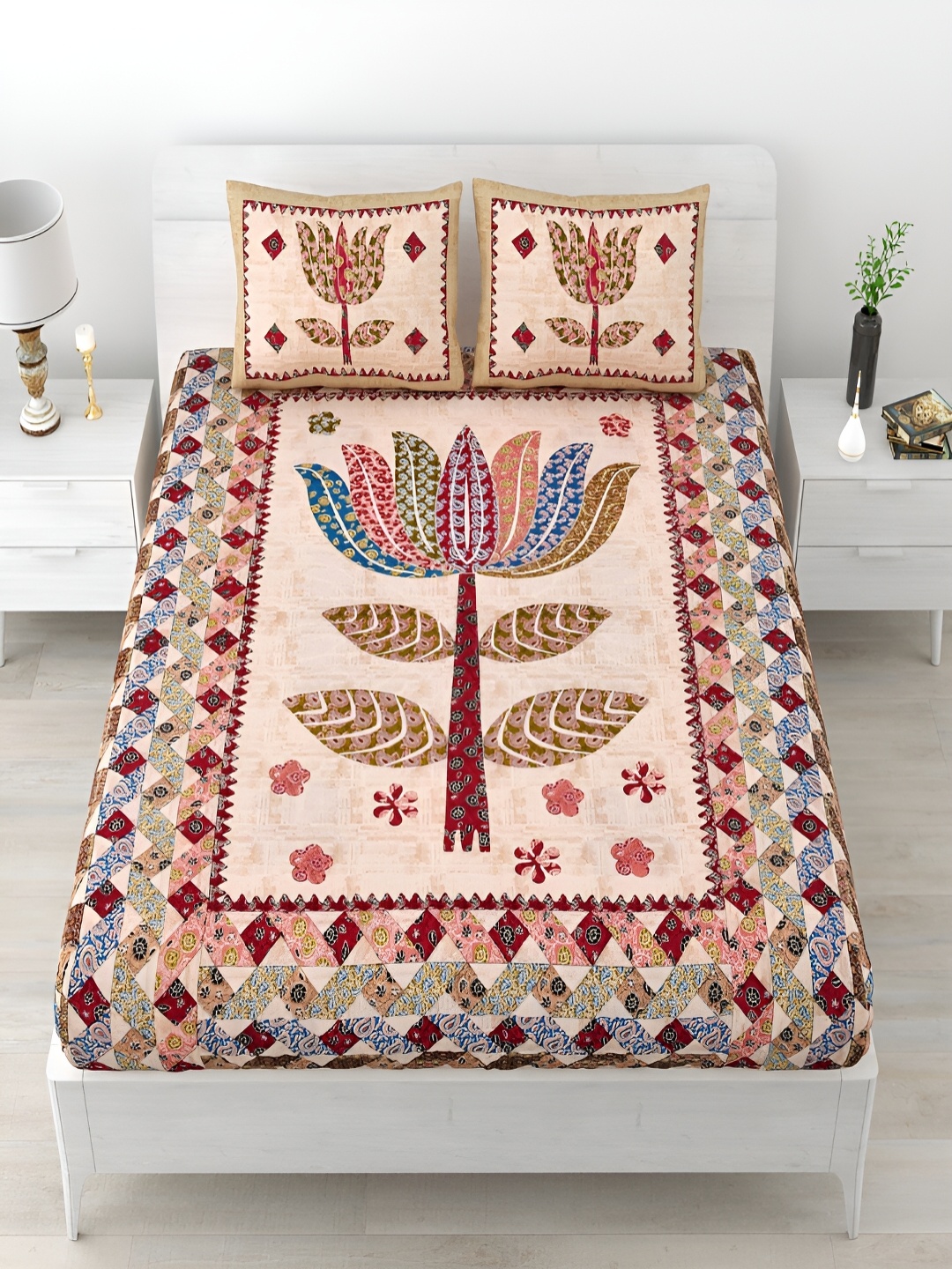 Aura Red & Blue Ethnic Motifs Cotton 120 TC Queen Double Bedsheet With 2 Pillow Covers
Aura Red & Blue Ethnic Motifs Cotton 120 TC Queen Double Bedsheet With 2 Pillow Covers