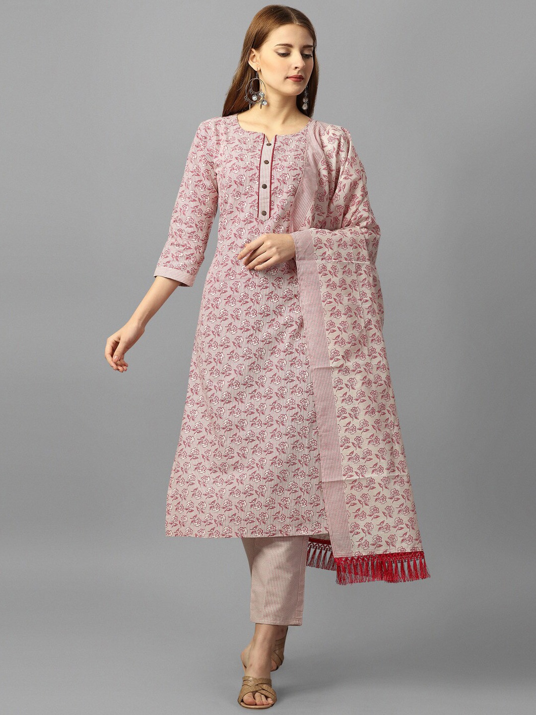 FASHIRE Floral Printed Round Neck Three-Quarter Sleeves Pure Cotton Kurta Set, Maroon
FASHIRE Floral Printed Round Neck Three-Quarter Sleeves Pure Cotton Kurta Set, Maroon