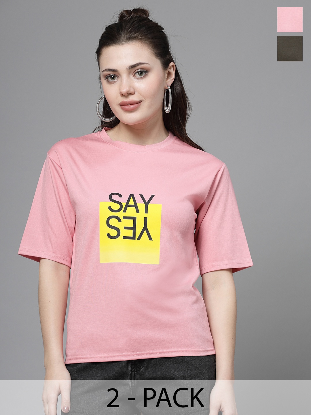 Clora Creation Pack Of 2 Typography Printed Round Neck Short Sleeves T-shirts, Pink
Clora Creation Pack Of 2 Typography Printed Round Neck Short Sleeves T-shirts, Pink