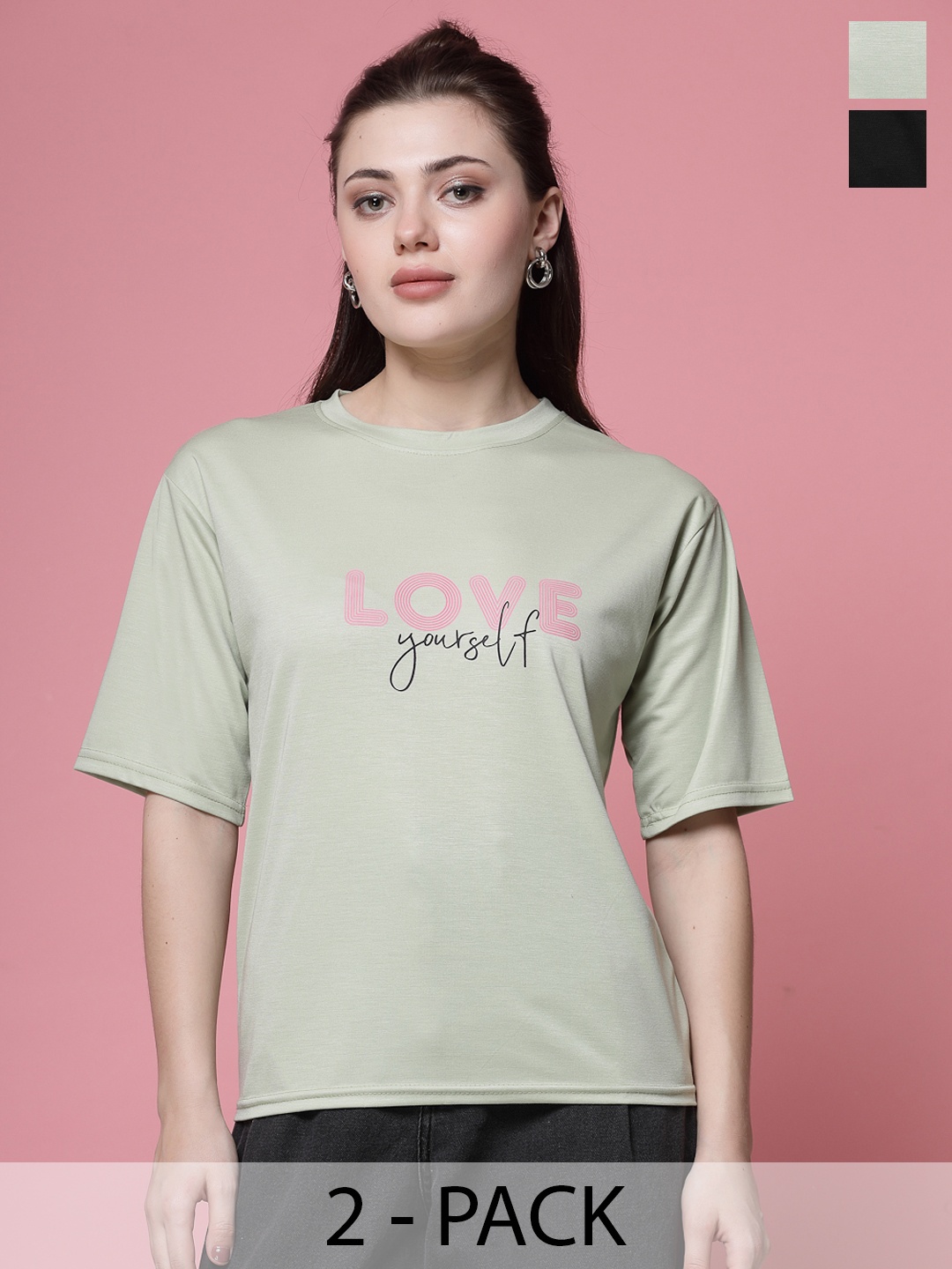 Clora Creation Pack Of 2 Typography Printed Round Neck Three-Quarter Sleeves T-shirts, Black
Clora Creation Pack Of 2 Typography Printed Round Neck Three-Quarter Sleeves T-shirts, Black