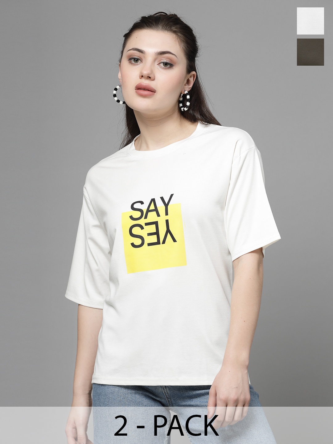 Clora Creation Pack Of 2 Typography Printed Round Neck Three-Quarter Sleeves T-shirts, White
Clora Creation Pack Of 2 Typography Printed Round Neck Three-Quarter Sleeves T-shirts, White