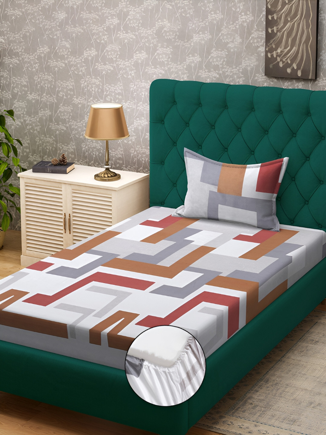 KLOTTHE White & Red Geometric Printed 300 TC Fitted Single Bedsheet With 1 Pillow Cover
KLOTTHE White & Red Geometric Printed 300 TC Fitted Single Bedsheet With 1 Pillow Cover