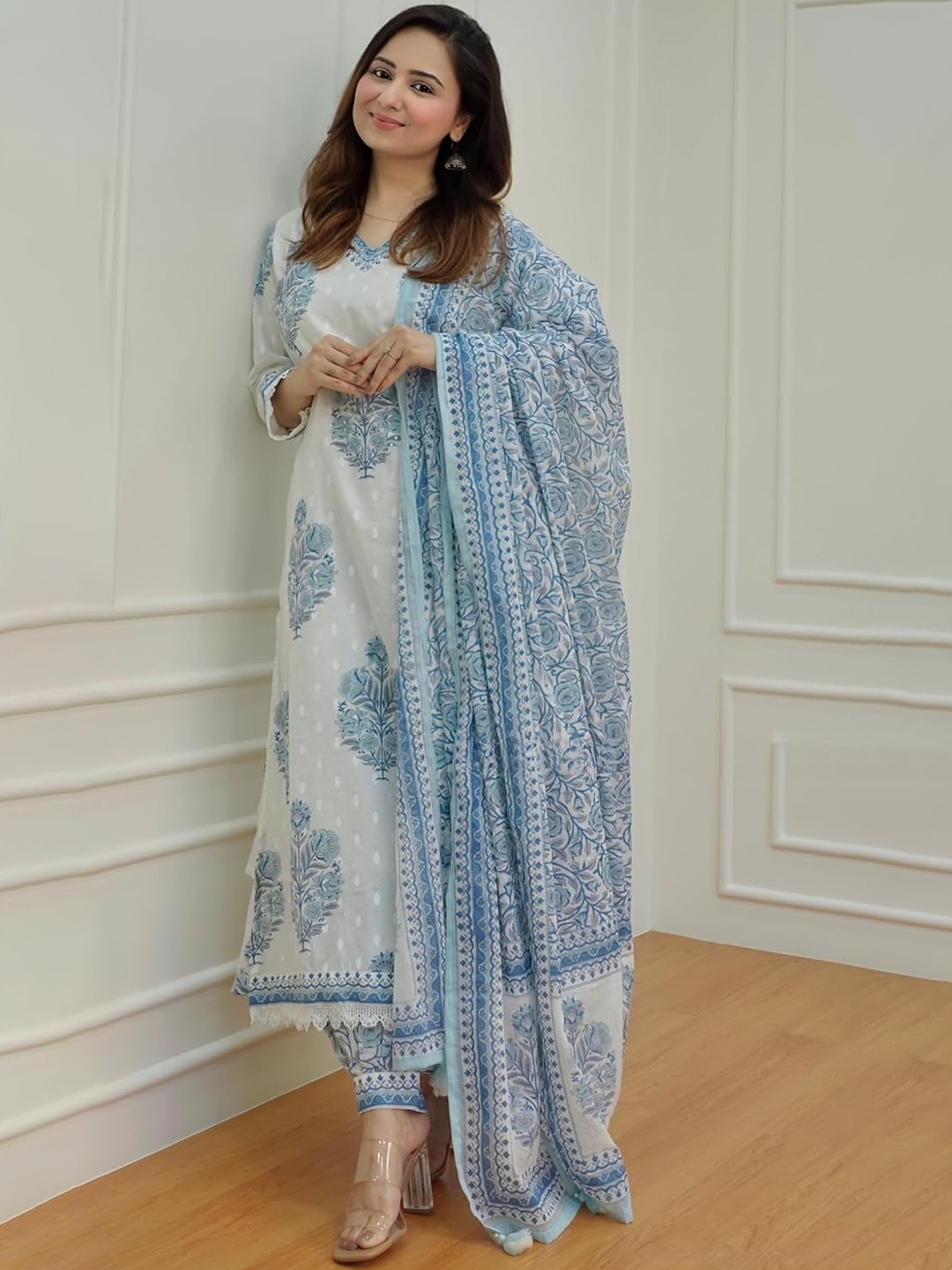 KALINI Floral Printed Regular Mirror Work Pure Cotton Straight Kurta With Salwar & Dupatta, Blue
KALINI Floral Printed Regular Mirror Work Pure Cotton Straight Kurta With Salwar & Dupatta, Blue