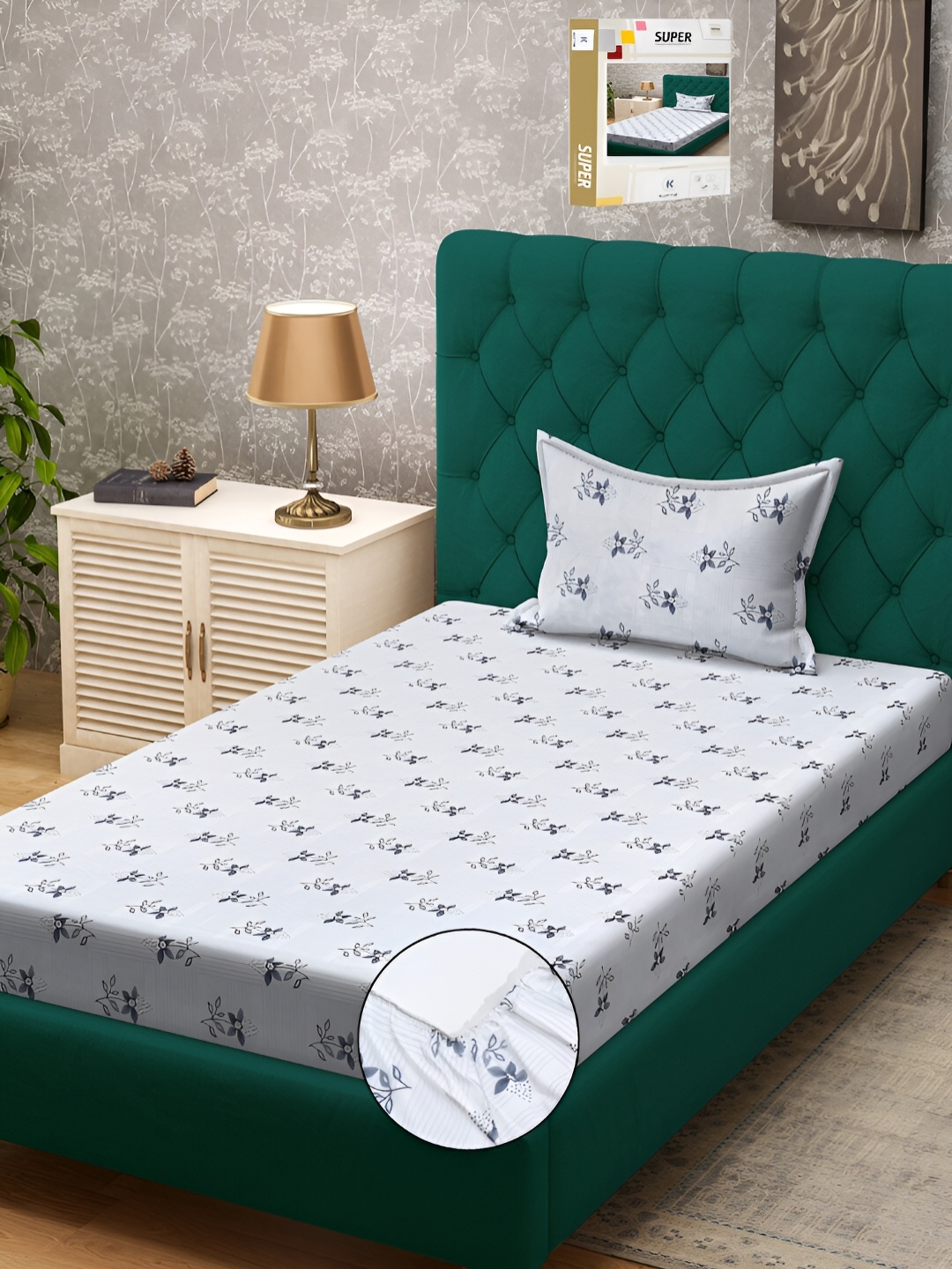 KLOTTHE White & Grey Floral Printed 300 TC Fitted Single Bedsheet With 1 Pillow Cover
KLOTTHE White & Grey Floral Printed 300 TC Fitted Single Bedsheet With 1 Pillow Cover