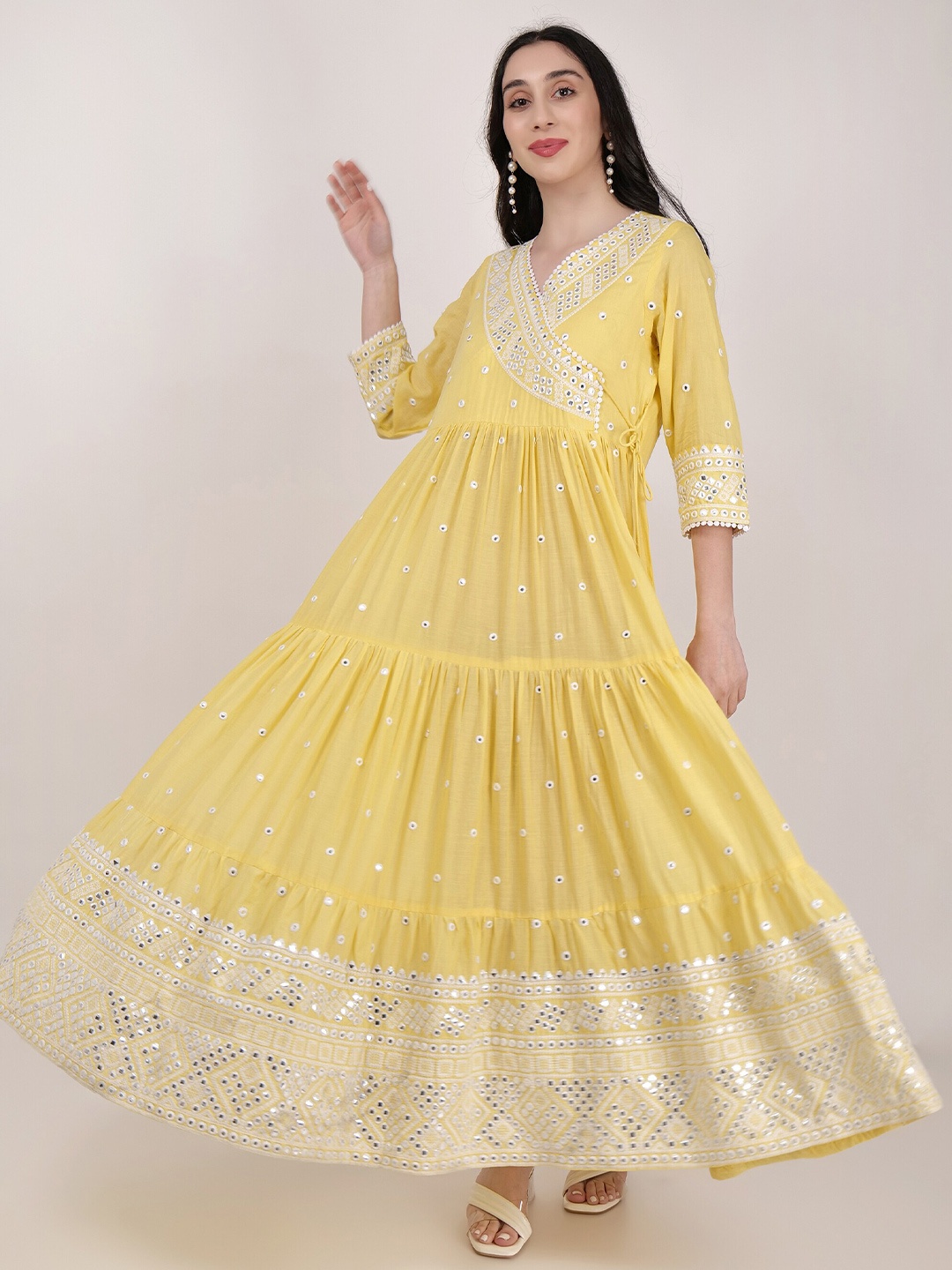 SHIWANGI COUTURE Geometric Embroidered Embellished Cotton Wrap Maxi Dress With Dupatta, Yellow
SHIWANGI COUTURE Geometric Embroidered Embellished Cotton Wrap Maxi Dress With Dupatta, Yellow