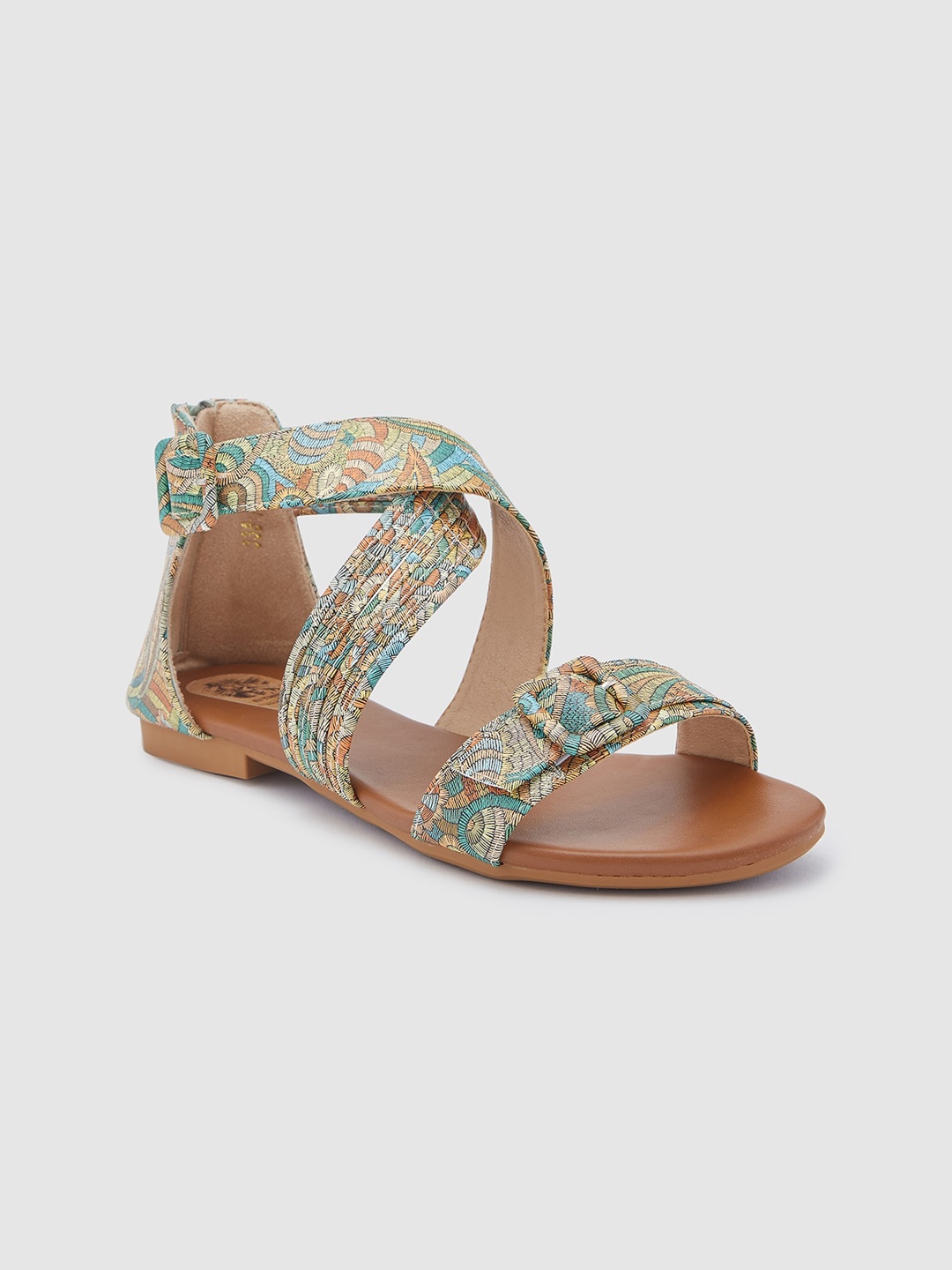Sole To Soul Printed Open Toe Flats, Green