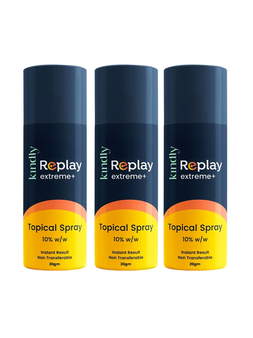 Kindly Health Set of 3 Replay Extreme+ Topical Non-Transferrable Delay Spray - 20 g each, Yellow
Kindly Health Set of 3 Replay Extreme+ Topical Non-Transferrable Delay Spray - 20 g each, Yellow
