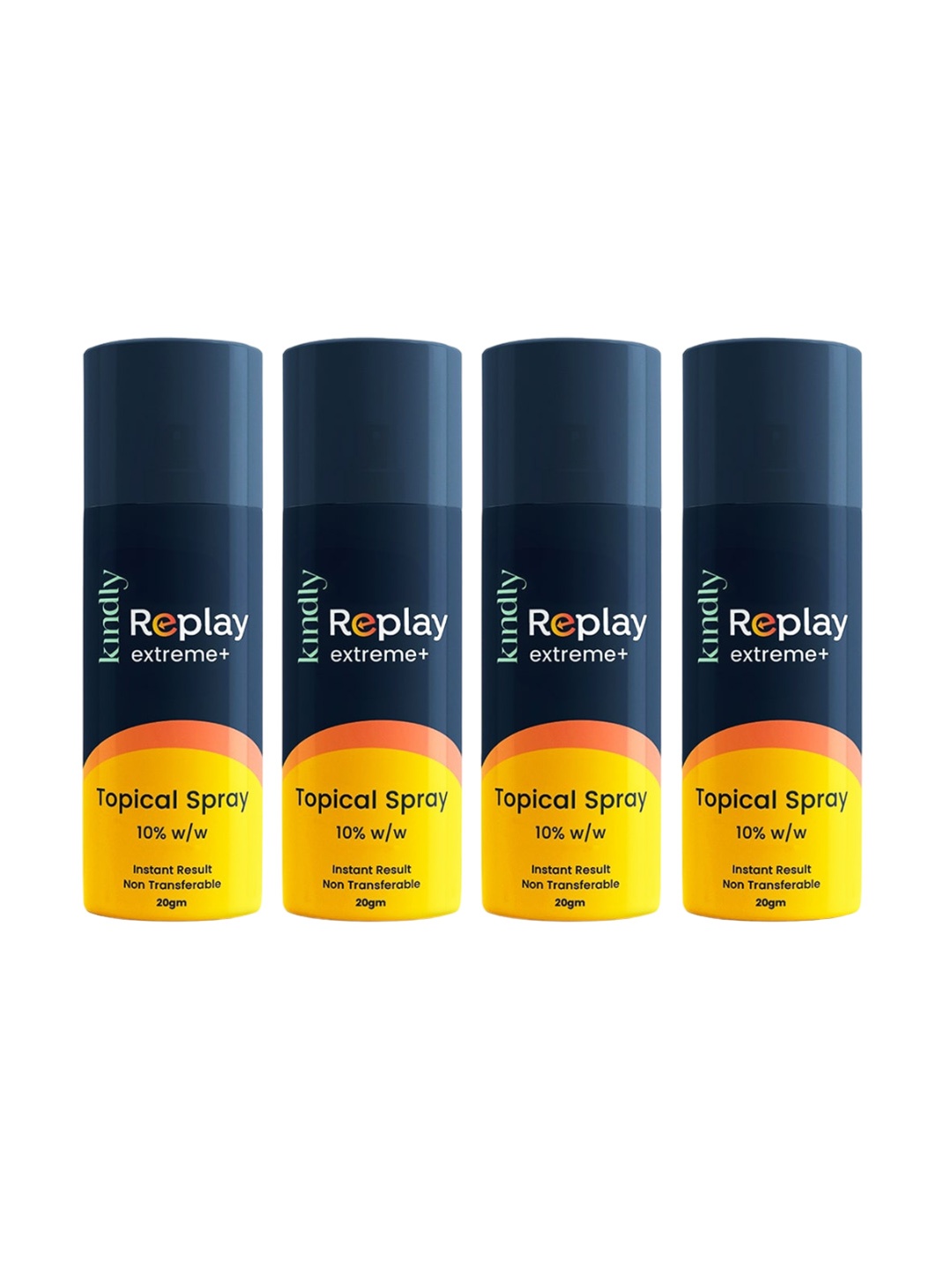 Kindly Health Set of 4 Replay Extreme+ Topical Non-Transferrable Delay Spray - 20 g each, Yellow
Kindly Health Set of 4 Replay Extreme+ Topical Non-Transferrable Delay Spray - 20 g each, Yellow