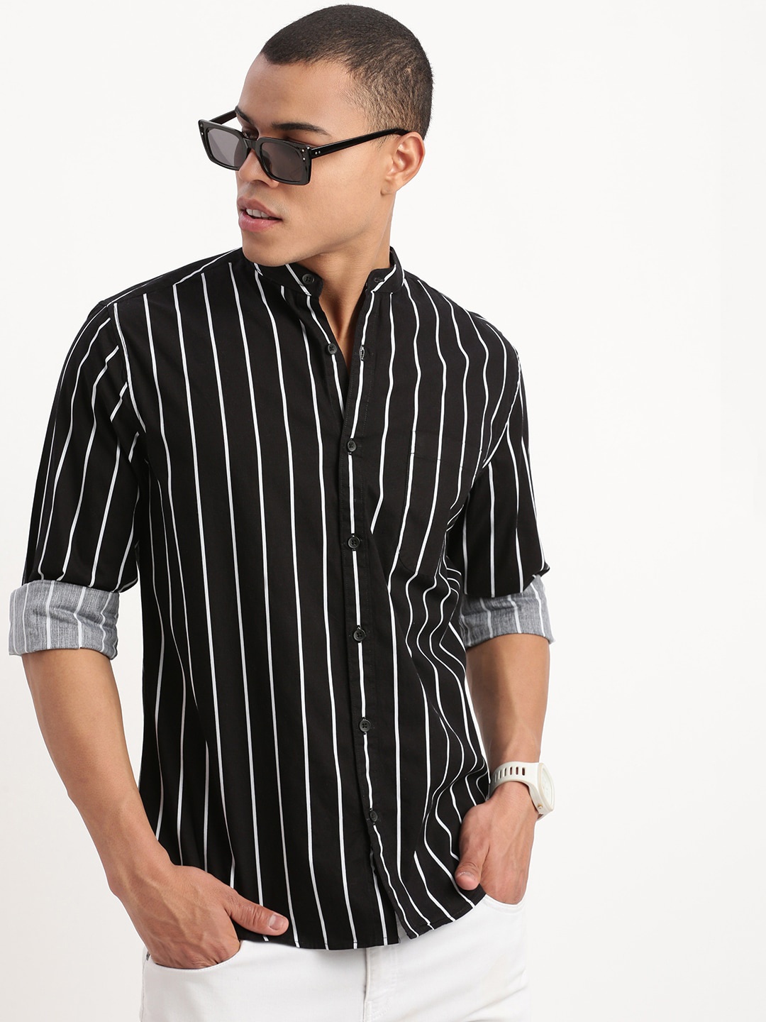 SHOWOFF Men Standard Vertical Stripes Mandarin Collar Slim Fit Cotton Casual Shirt, Black
SHOWOFF Men Standard Vertical Stripes Mandarin Collar Slim Fit Cotton Casual Shirt, Black
