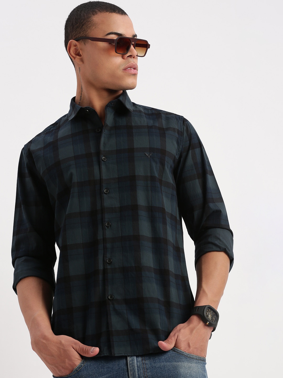 SHOWOFF Standard Slim Fit Checked Spread Collar Long Sleeves Cotton Casual Shirt, Teal
SHOWOFF Standard Slim Fit Checked Spread Collar Long Sleeves Cotton Casual Shirt, Teal