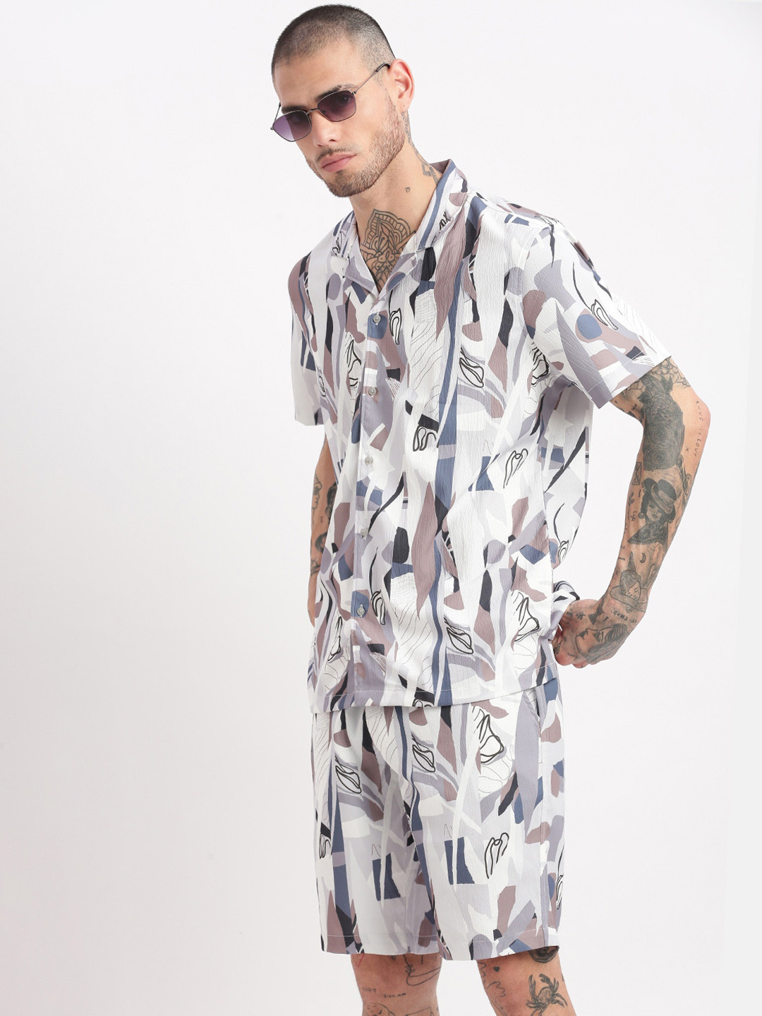 SHOWOFF Abstract Printed Cuban Collar Shirt & Shorts, White
SHOWOFF Abstract Printed Cuban Collar Shirt & Shorts, White