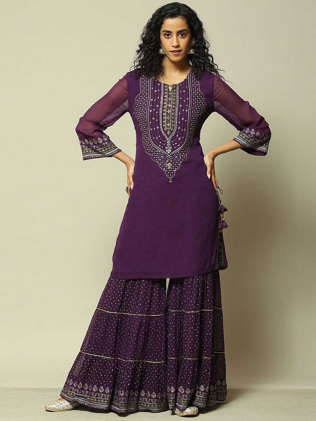 Rangriti Ethnic Motifs Yoke Design Sequinned Kurta With Sharara & Dupatta, Purple
Rangriti Ethnic Motifs Yoke Design Sequinned Kurta With Sharara & Dupatta, Purple