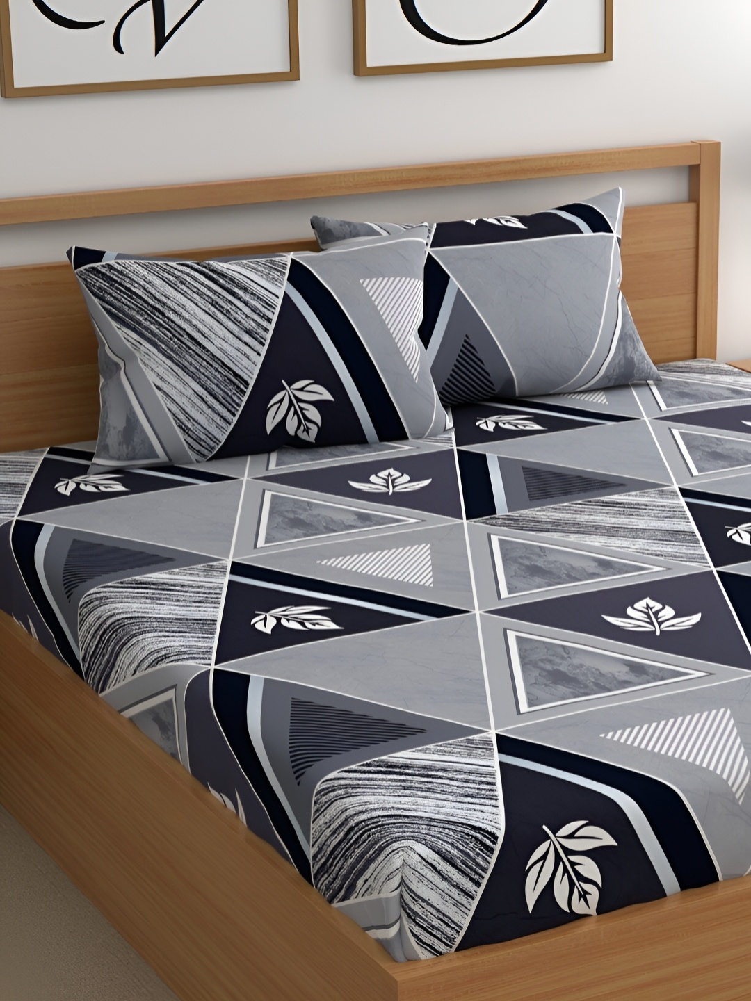 CG HOMES Grey & White Geometric 160 TC Fitted Cotton Queen Bedsheet with 2 Pillow Covers
CG HOMES Grey & White Geometric 160 TC Fitted Cotton Queen Bedsheet with 2 Pillow Covers