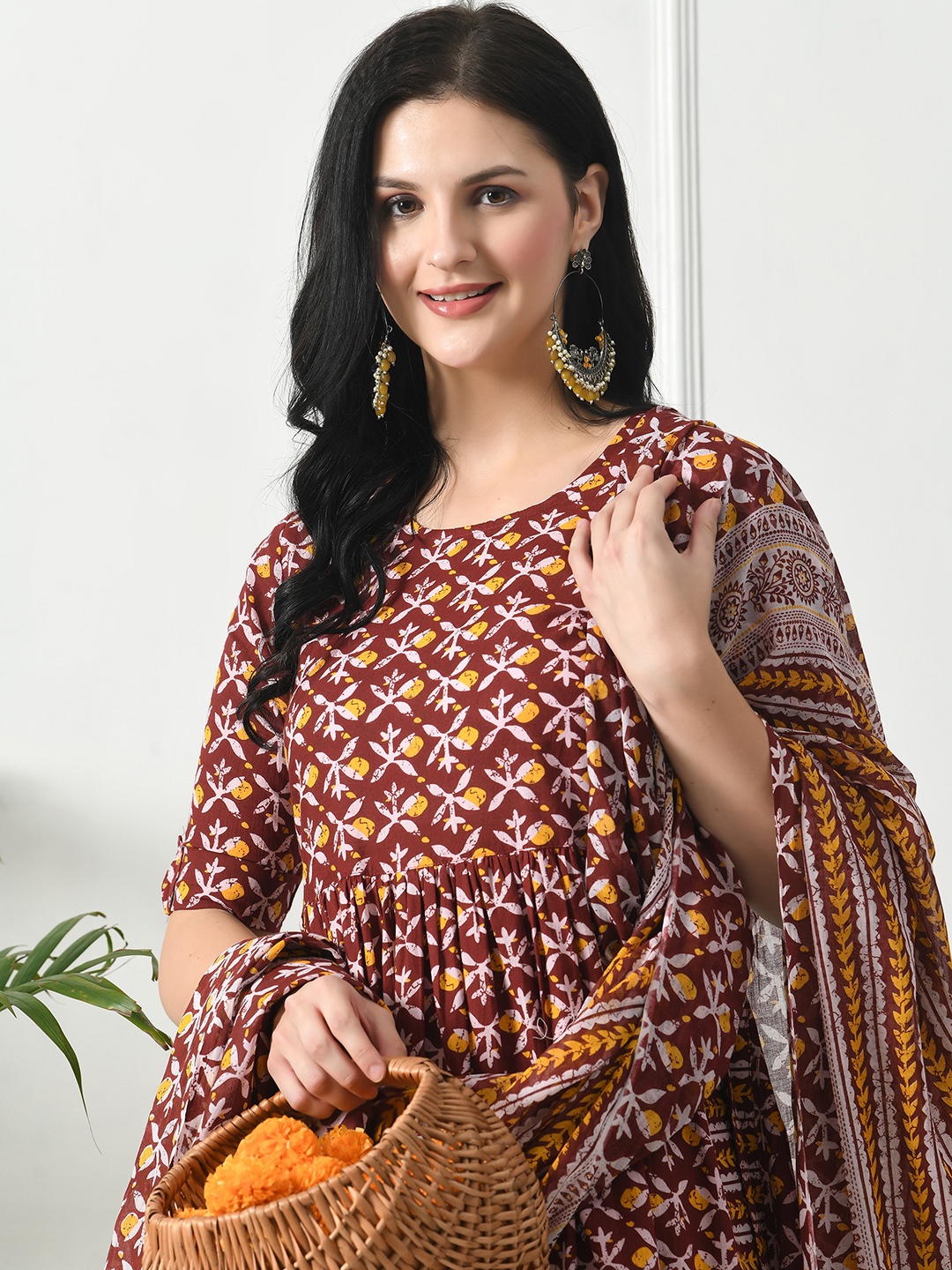 LYCHNIS Ethnic Motifs Printed Regular Pure Cotton A-Line Kurta with Trousers & Dupatta, Brown
LYCHNIS Ethnic Motifs Printed Regular Pure Cotton A-Line Kurta with Trousers & Dupatta, Brown
