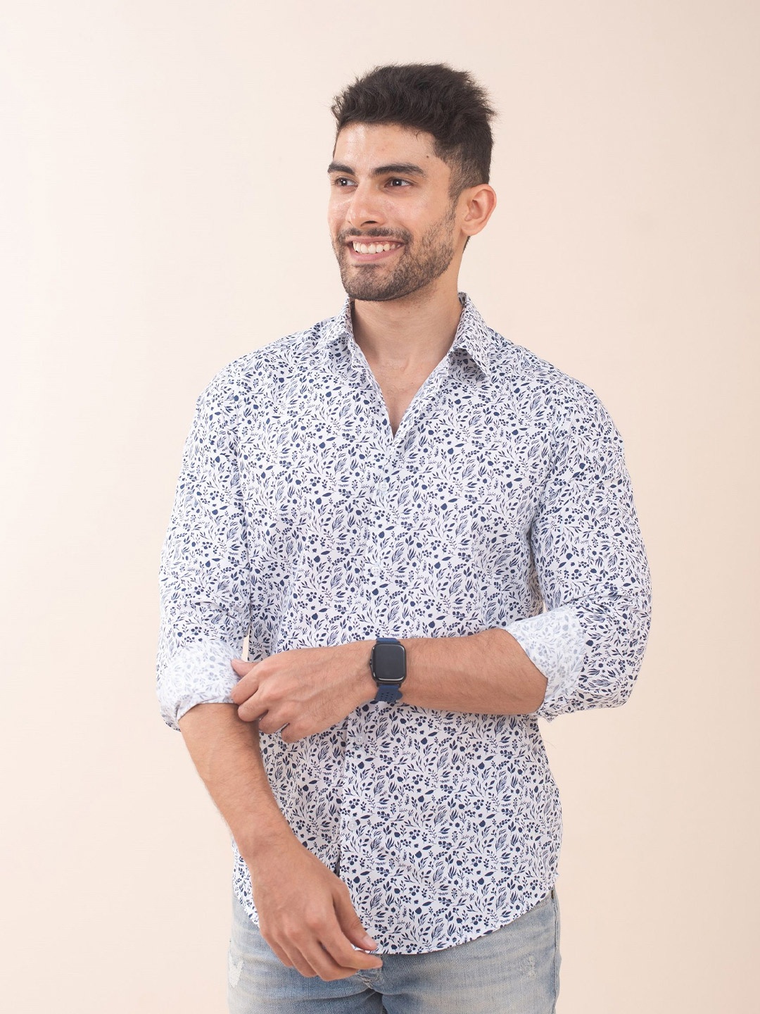 The Bleu Label Classic Slim Fit Floral Printed Spread Collar Cotton Casual Shirt, White
The Bleu Label Classic Slim Fit Floral Printed Spread Collar Cotton Casual Shirt, White