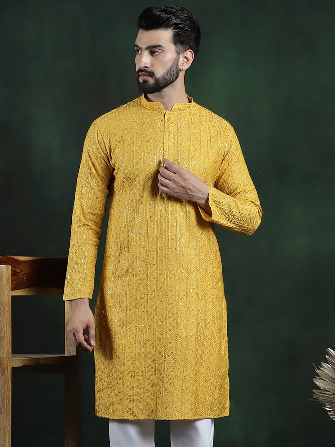 SOJANYA LUXE Floral Embroidered Mandarin Collar Sequins Cotton Silk Straight Kurta, Mustard
SOJANYA LUXE Floral Embroidered Mandarin Collar Sequins Cotton Silk Straight Kurta, Mustard