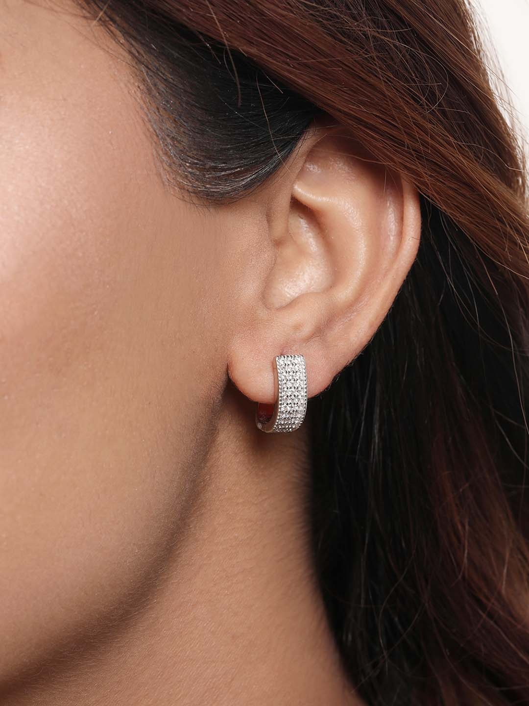 Zavya 925 Pure Sterling Silver Rhodium-Plated Cubic Zirconia Studded Hoop Earrings
Zavya 925 Pure Sterling Silver Rhodium-Plated Cubic Zirconia Studded Hoop Earrings