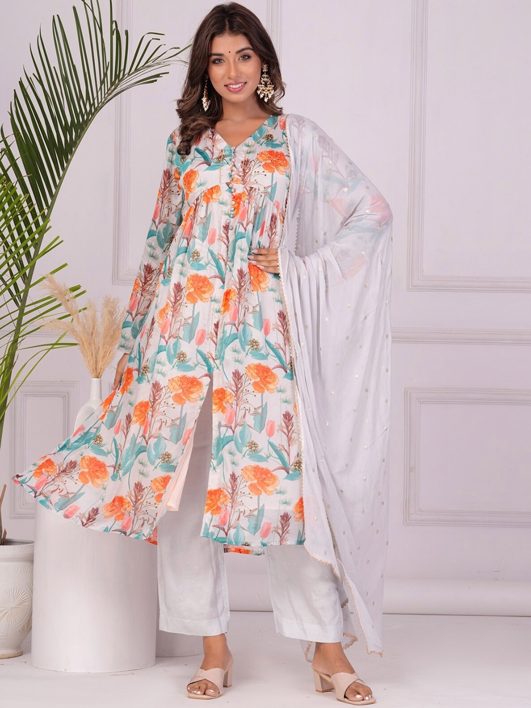 KALINI Floral Printed Empire Beads And Stones A Line Kurta With Trousers & Dupatta, Cream
KALINI Floral Printed Empire Beads And Stones A Line Kurta With Trousers & Dupatta, Cream