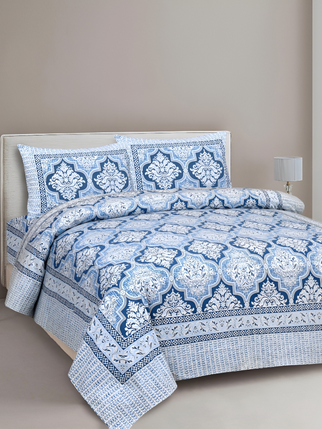 Lali Prints Blue & White Ethnic Motifs 210 TC Cotton King Bedsheet with 2 Pillow Covers
Lali Prints Blue & White Ethnic Motifs 210 TC Cotton King Bedsheet with 2 Pillow Covers