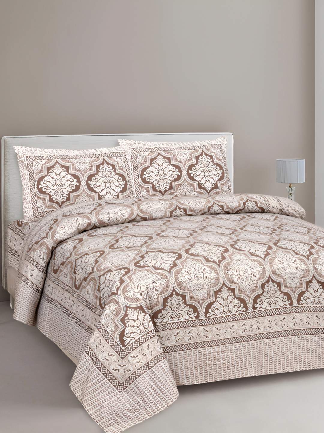 Lali Prints Brown & White Ethnic Motifs 210 TC Cotton King Bedsheet with 2 Pillow Covers
Lali Prints Brown & White Ethnic Motifs 210 TC Cotton King Bedsheet with 2 Pillow Covers