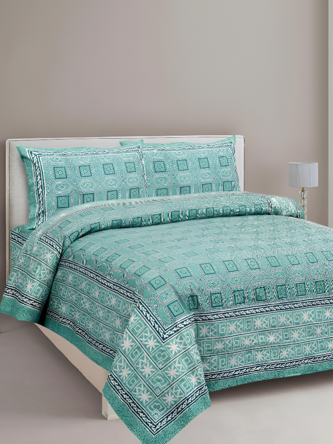 Lali Prints Sea Green Ethnic Motifs 210 TC Cotton King Bedsheet with 2 Pillow Covers
Lali Prints Sea Green Ethnic Motifs 210 TC Cotton King Bedsheet with 2 Pillow Covers