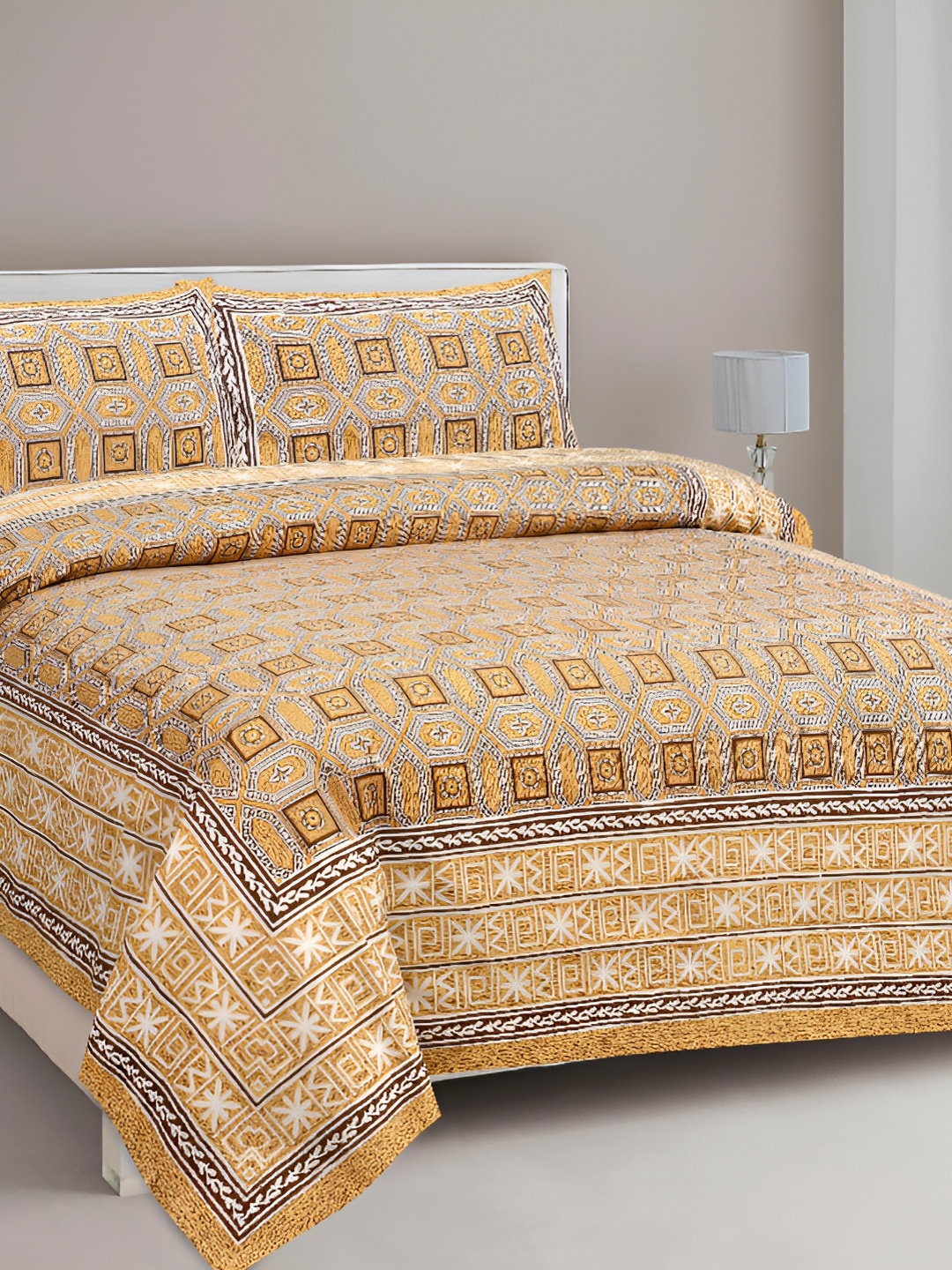 Lali Prints Brown & White Ethnic Motifs 210 TC Cotton King Bedsheet with 2 Pillow Covers
Lali Prints Brown & White Ethnic Motifs 210 TC Cotton King Bedsheet with 2 Pillow Covers
