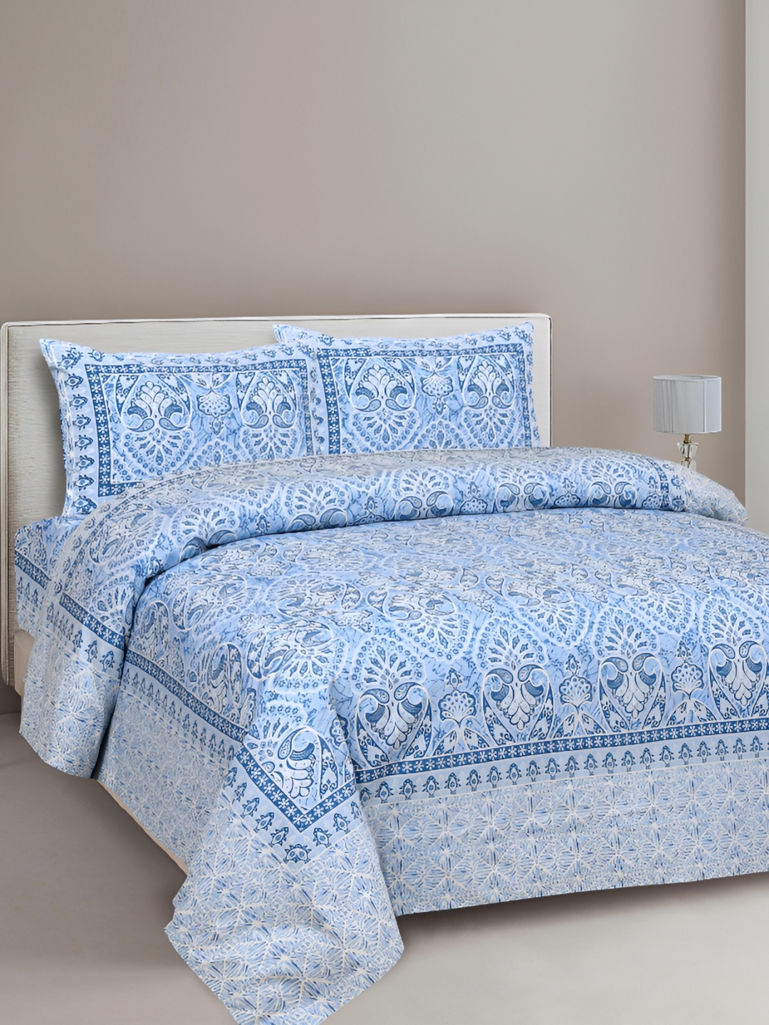 Lali Prints Blue & White Ethnic Motifs 210 TC Cotton King Bedsheet with 2 Pillow Covers
Lali Prints Blue & White Ethnic Motifs 210 TC Cotton King Bedsheet with 2 Pillow Covers