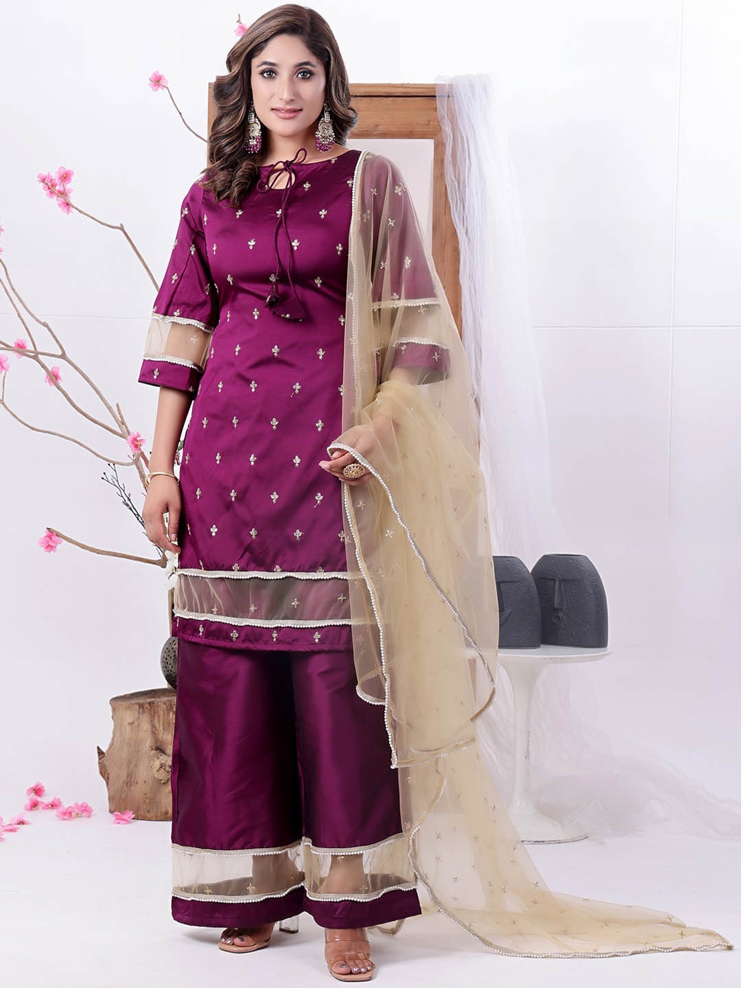 Ethnovog Floral Embroidered Thread Work Straight Kurta with Trousers & With Dupatta, Purple
Ethnovog Floral Embroidered Thread Work Straight Kurta with Trousers & With Dupatta, Purple