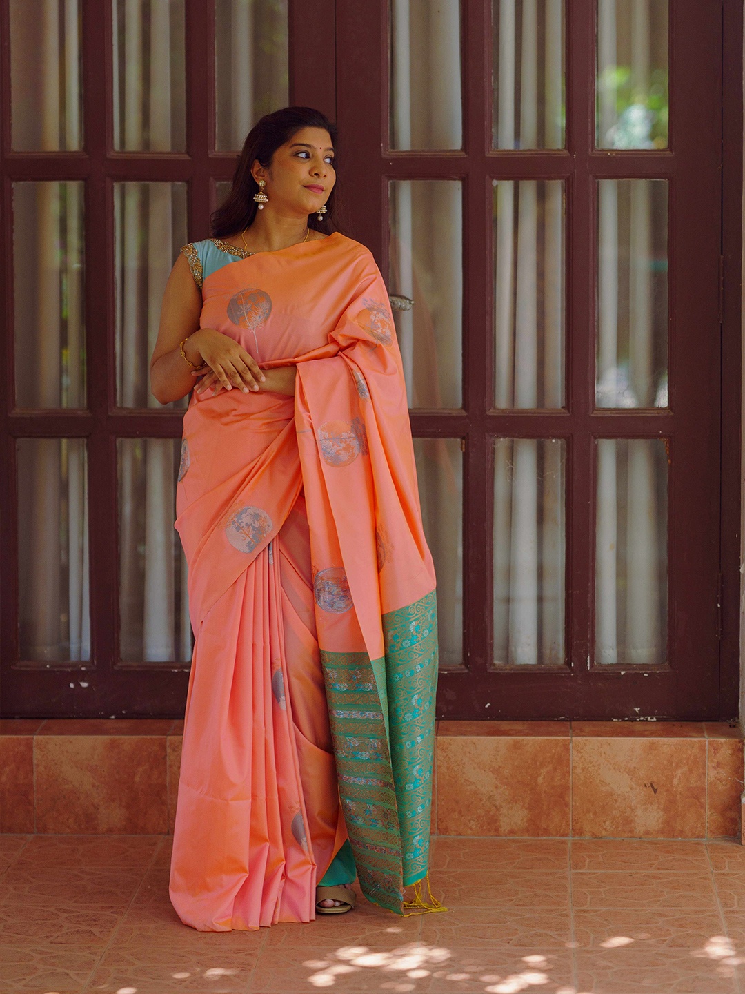 Kancheepuram Kalakshetra Silks Woven Design Zari Silk Blend Kanjeevaram Saree, Peach
Kancheepuram Kalakshetra Silks Woven Design Zari Silk Blend Kanjeevaram Saree, Peach