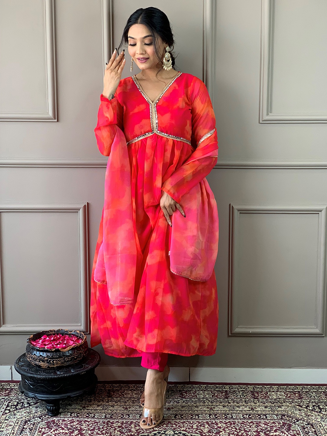 KALINI Ombre Dyed Empire Mirror Work Silk Georgette Kurta with Trousers & Dupatta, Pink
KALINI Ombre Dyed Empire Mirror Work Silk Georgette Kurta with Trousers & Dupatta, Pink
